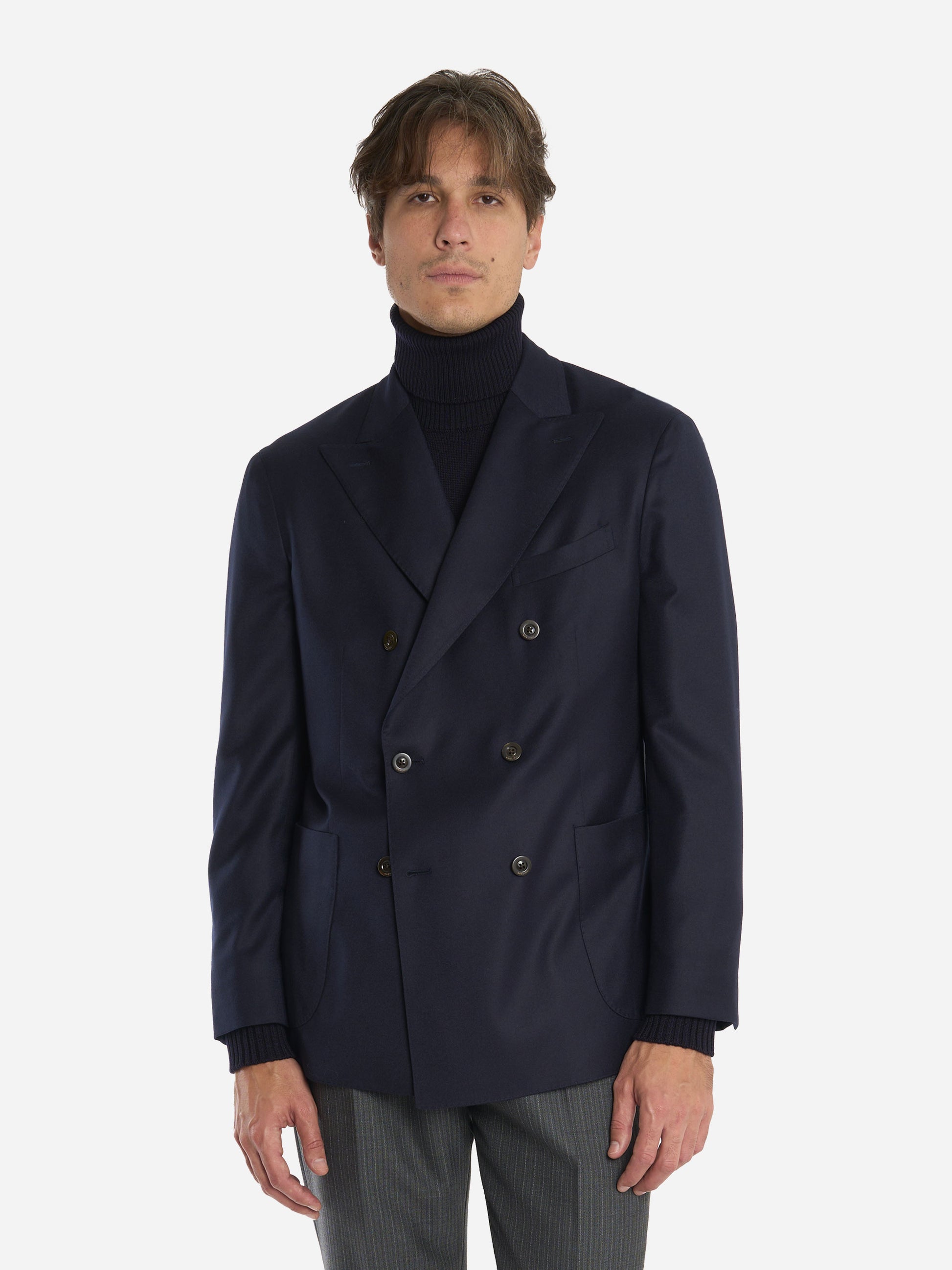 Blazer doppiopetto in lana e seta Blu