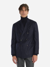 Blazer doppiopetto in lana e seta Blu