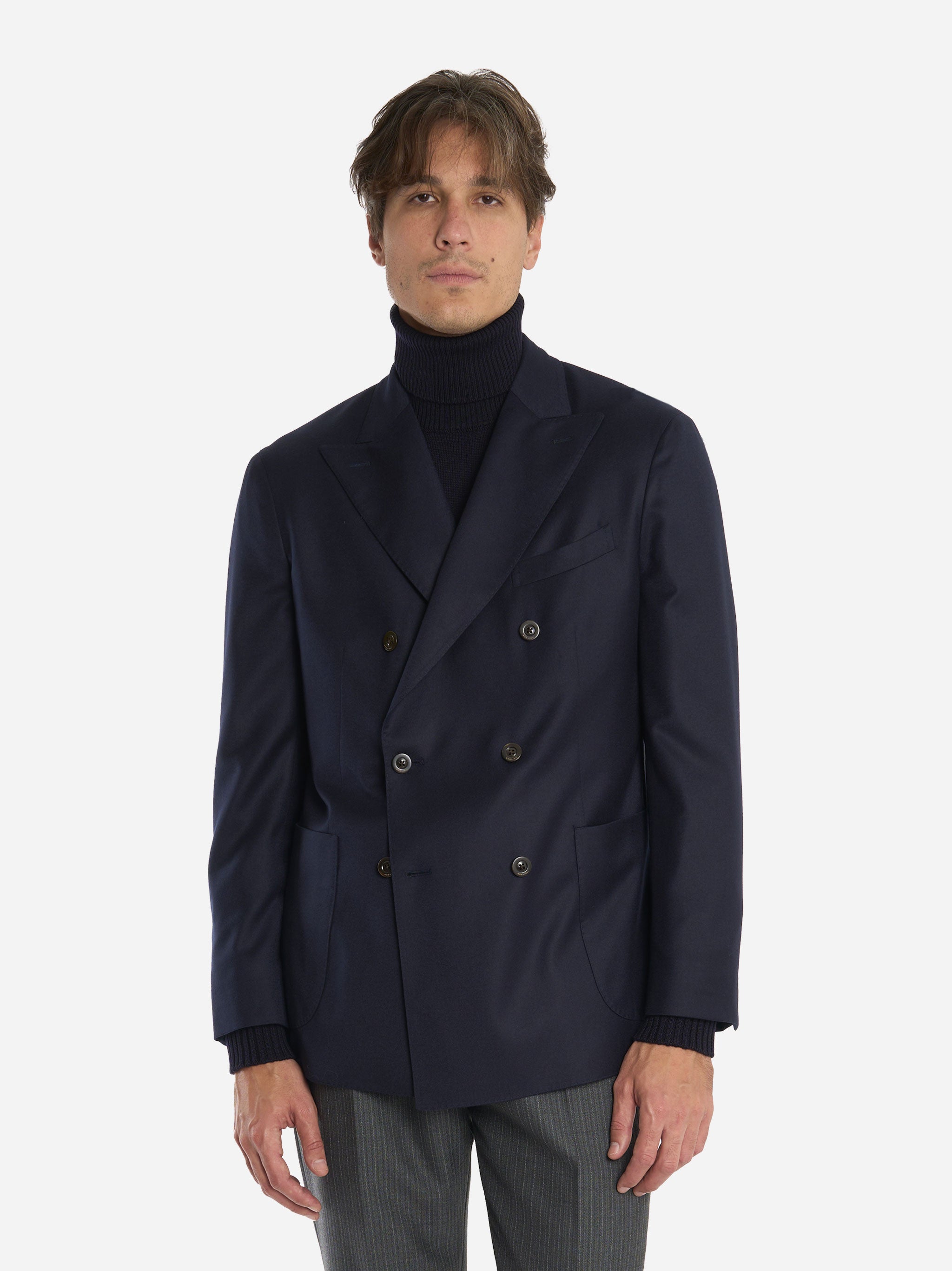Blazer doppiopetto in lana e seta Blu