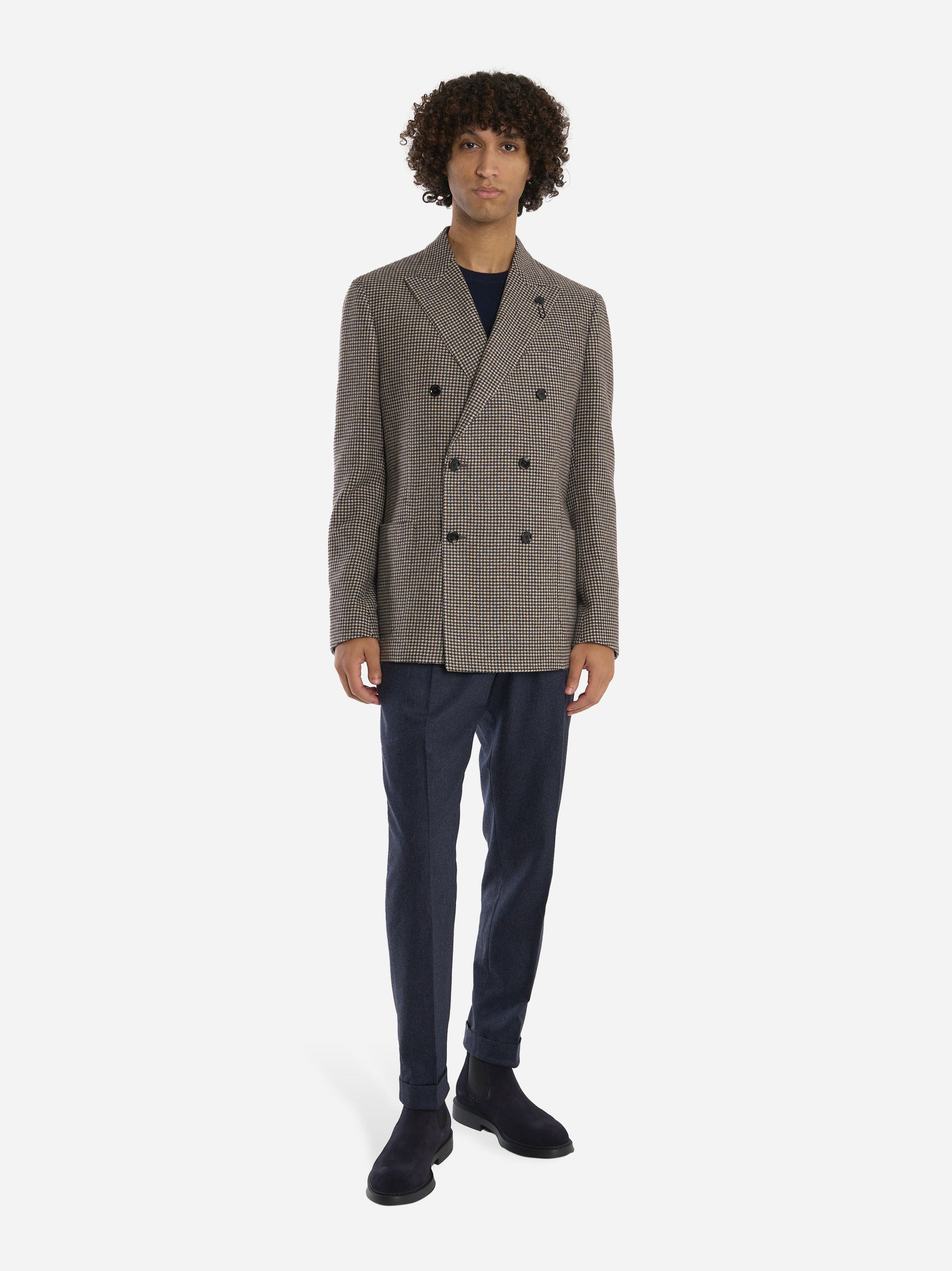 Blazer doppiopetto con motivo check beige