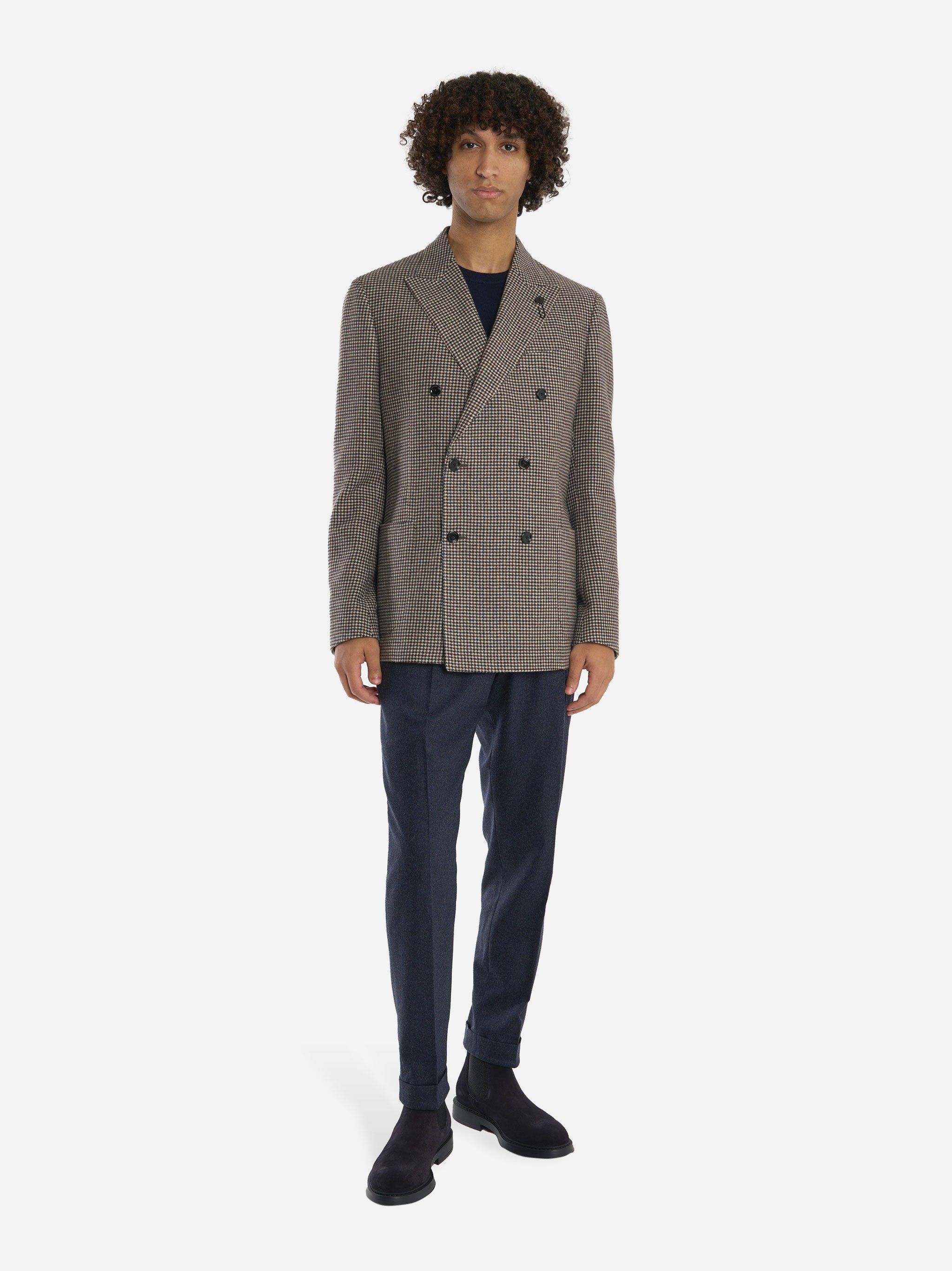 Blazer doppiopetto con motivo check beige