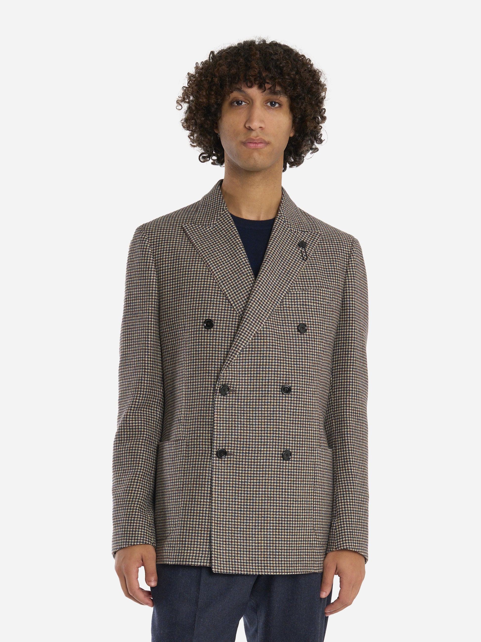 Blazer doppiopetto con motivo check beige