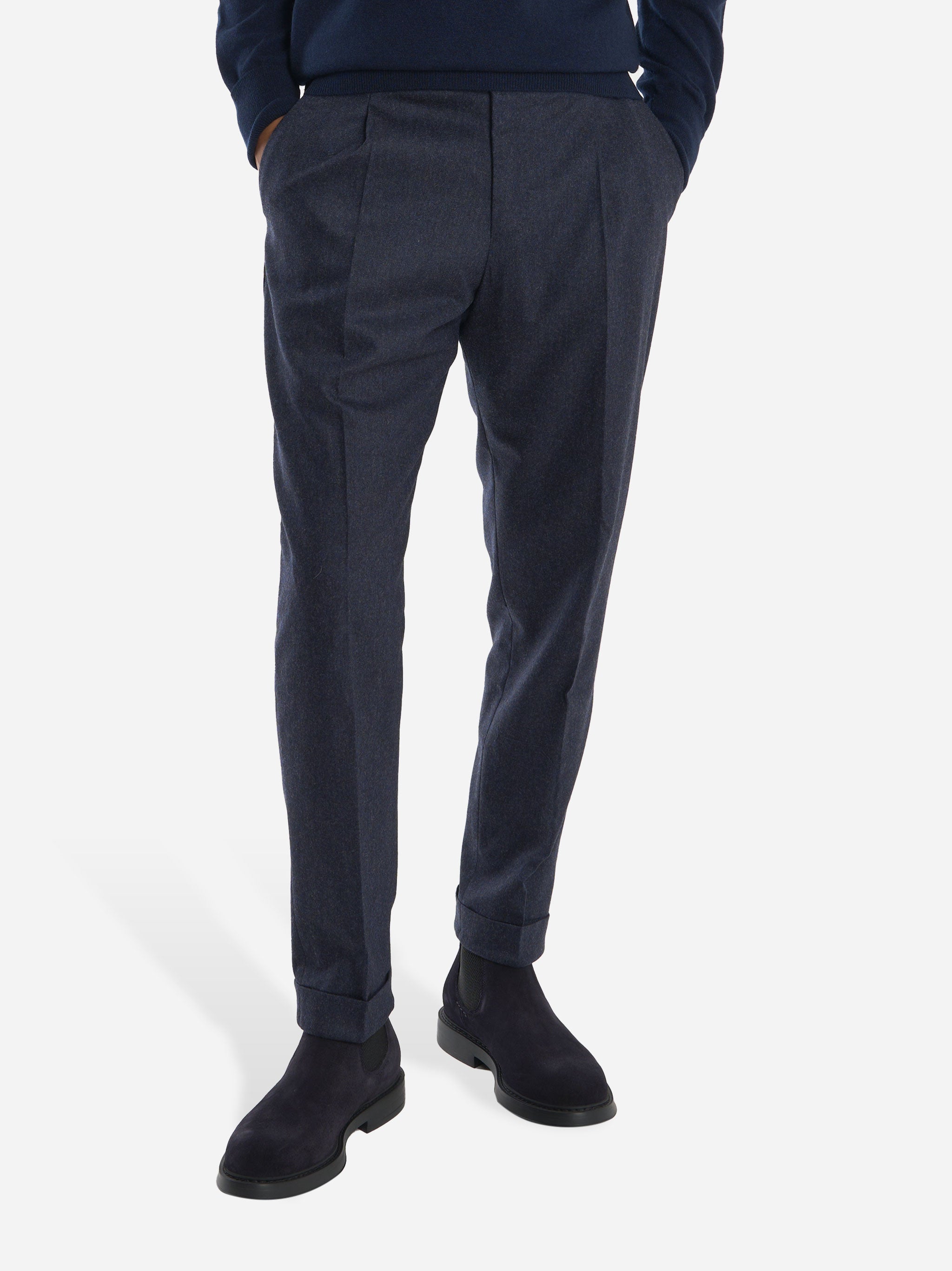 Pantalone Rebel con una pince in flanella Blu