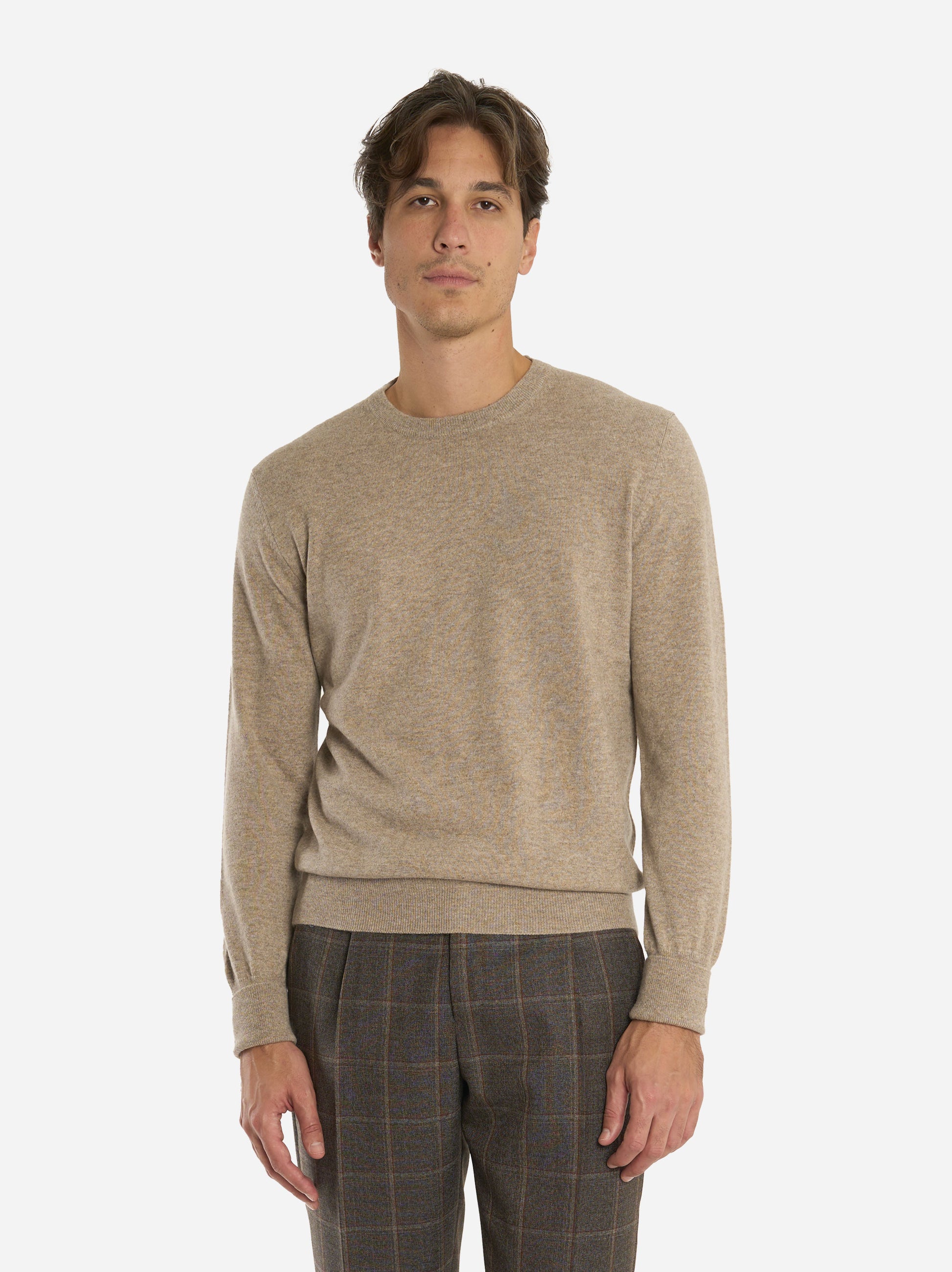 Maglia girocollo in cashmere beige