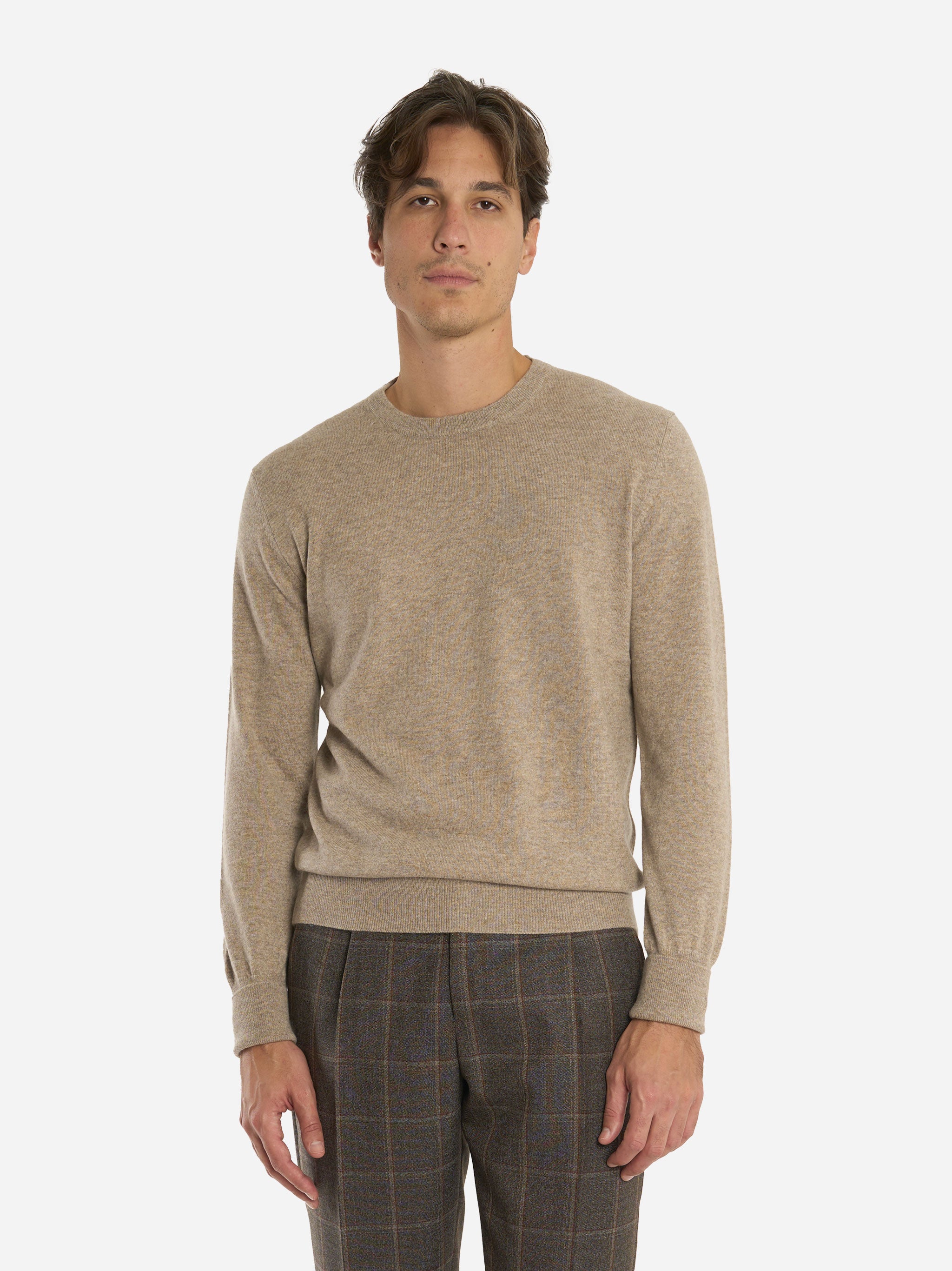 Maglia girocollo in cashmere beige