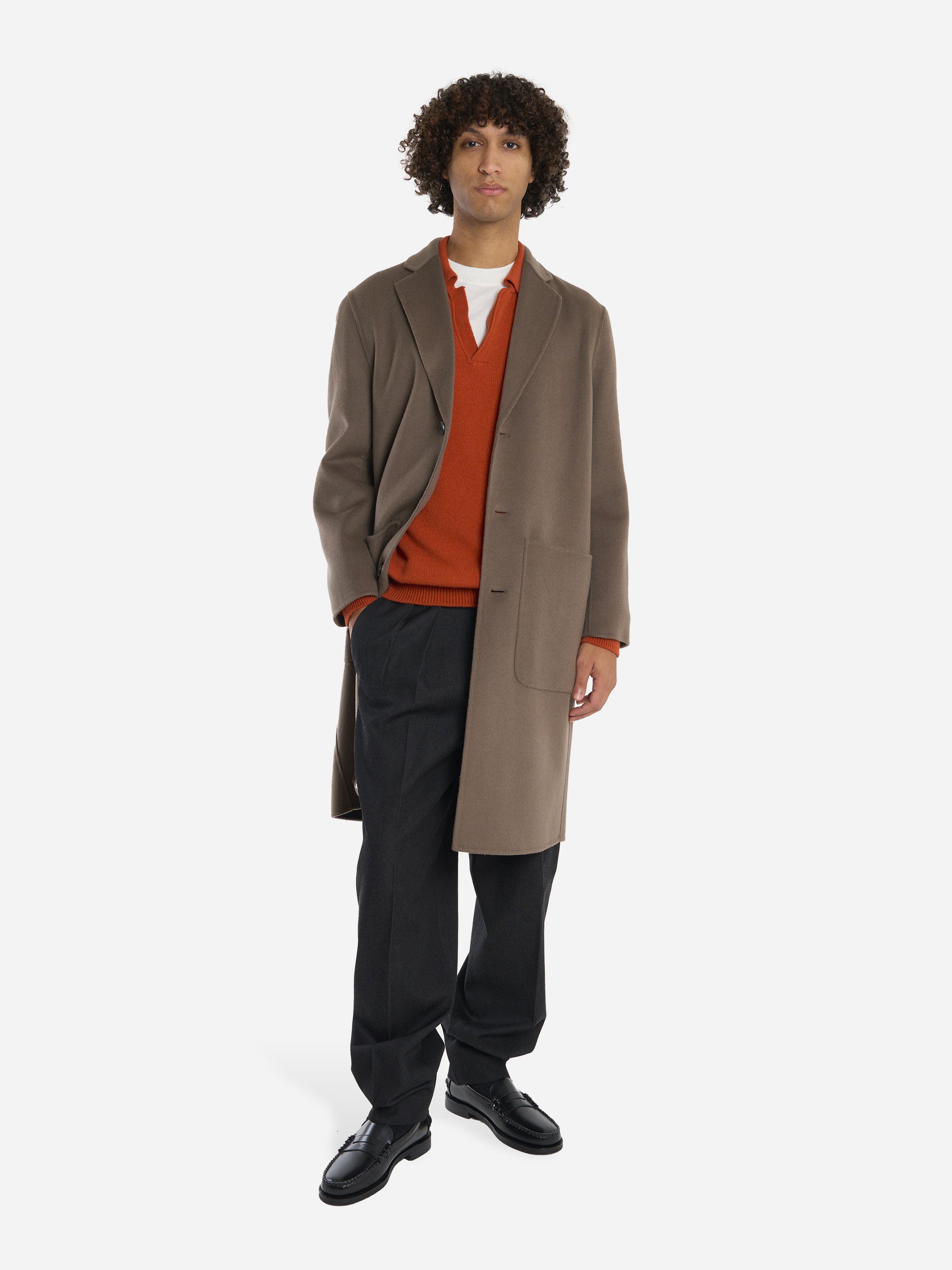 Cappotto monopetto in double di lana Grigio