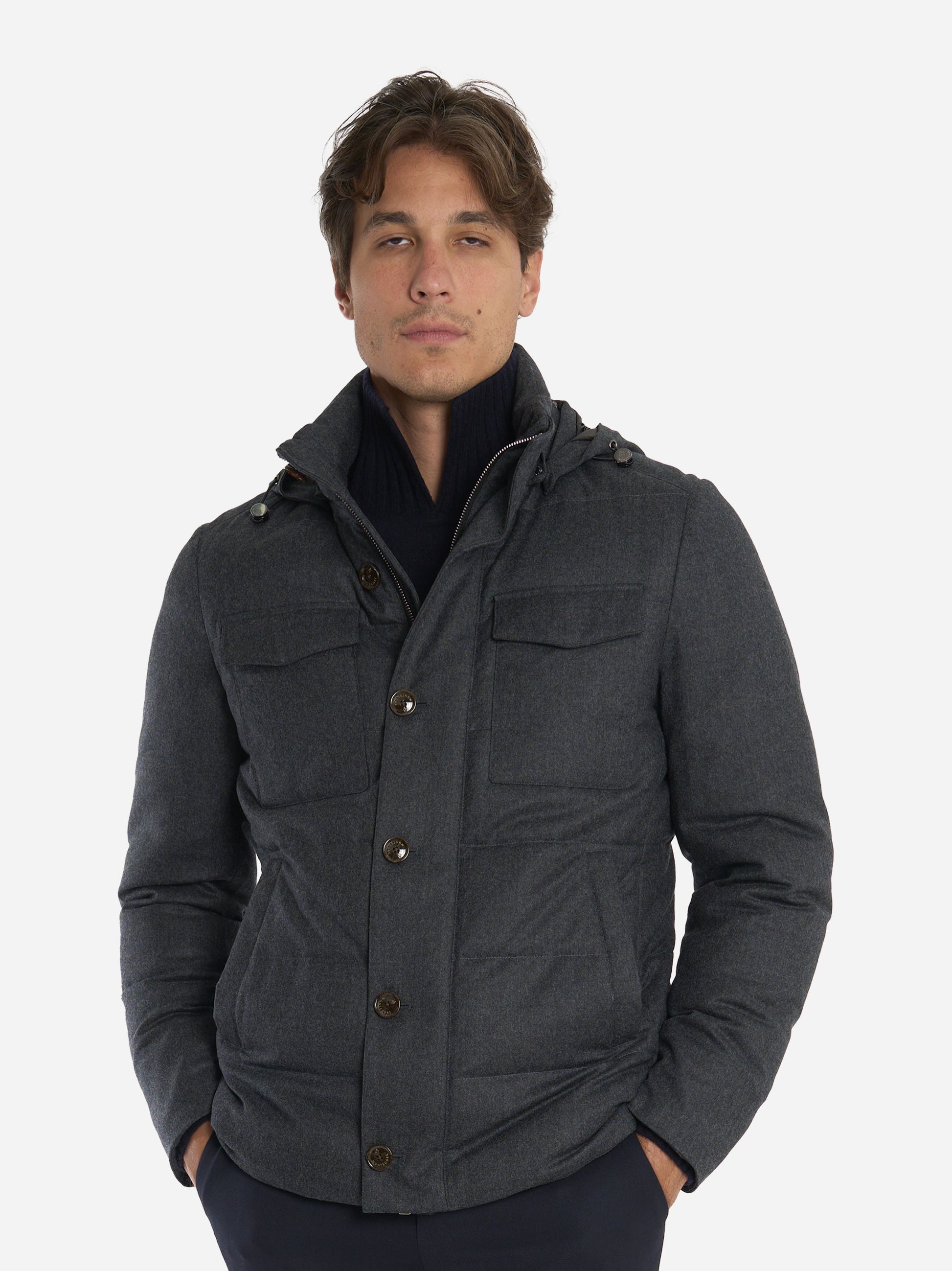 Giacca in lana con con cappuccio Grigia