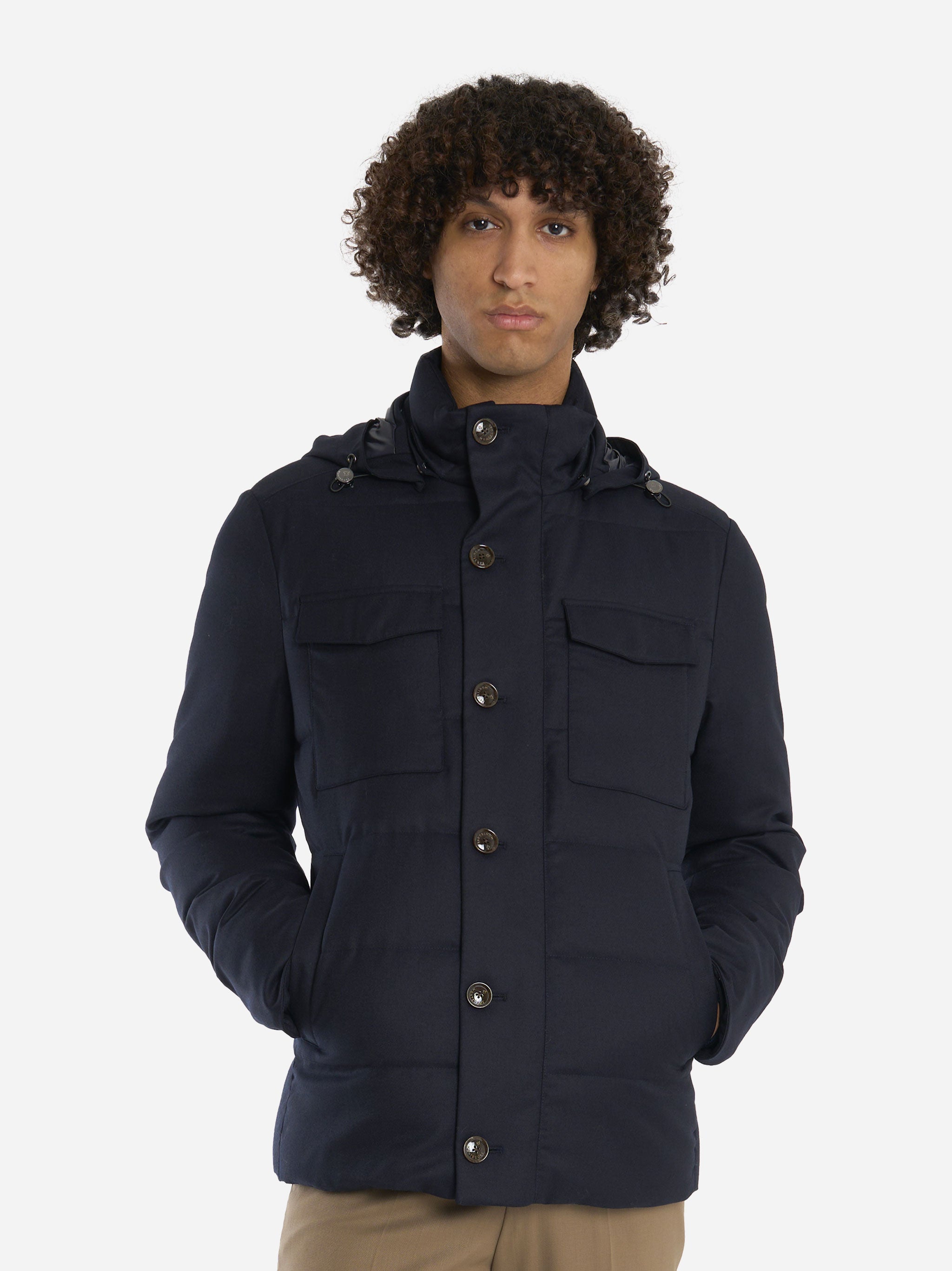 Giacca in lana con con cappuccio Blu