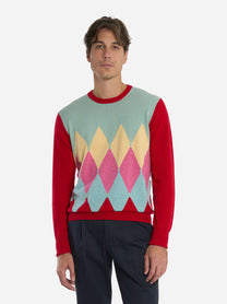 Maglia girocollo in cashmere con motivo diamond