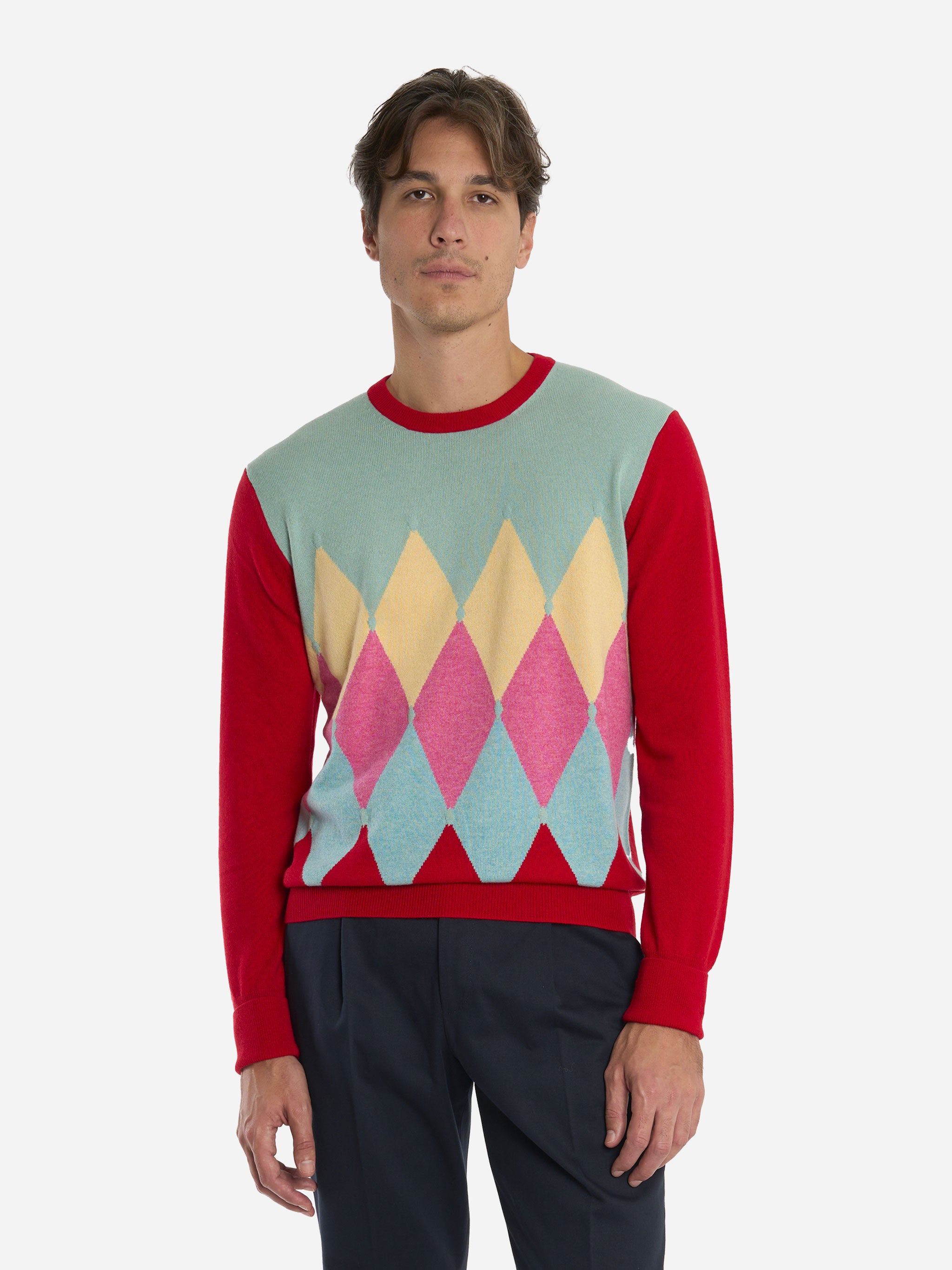 Maglia girocollo in cashmere con motivo diamond