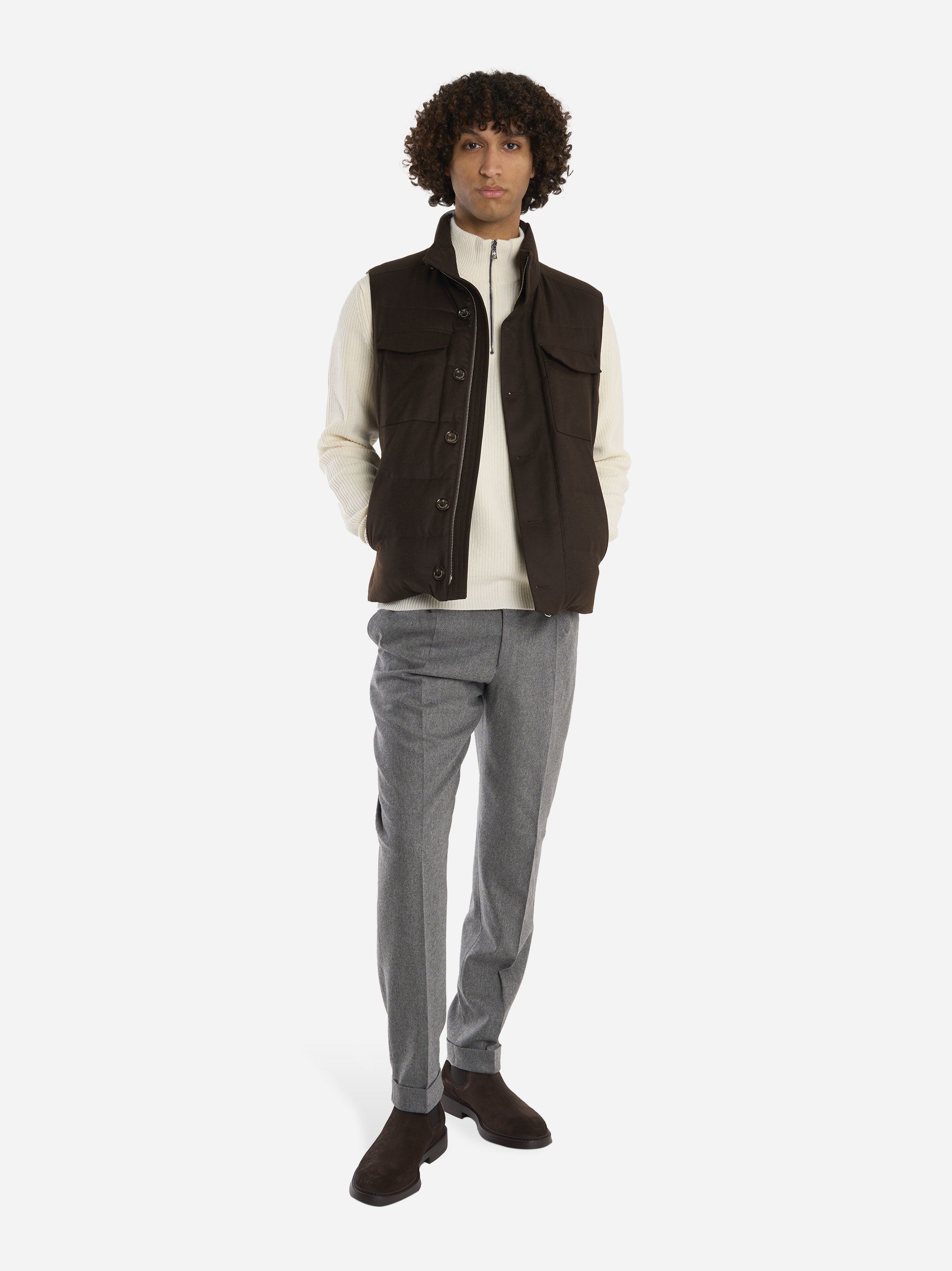 Gilet in lana con interno in piuma Marrone