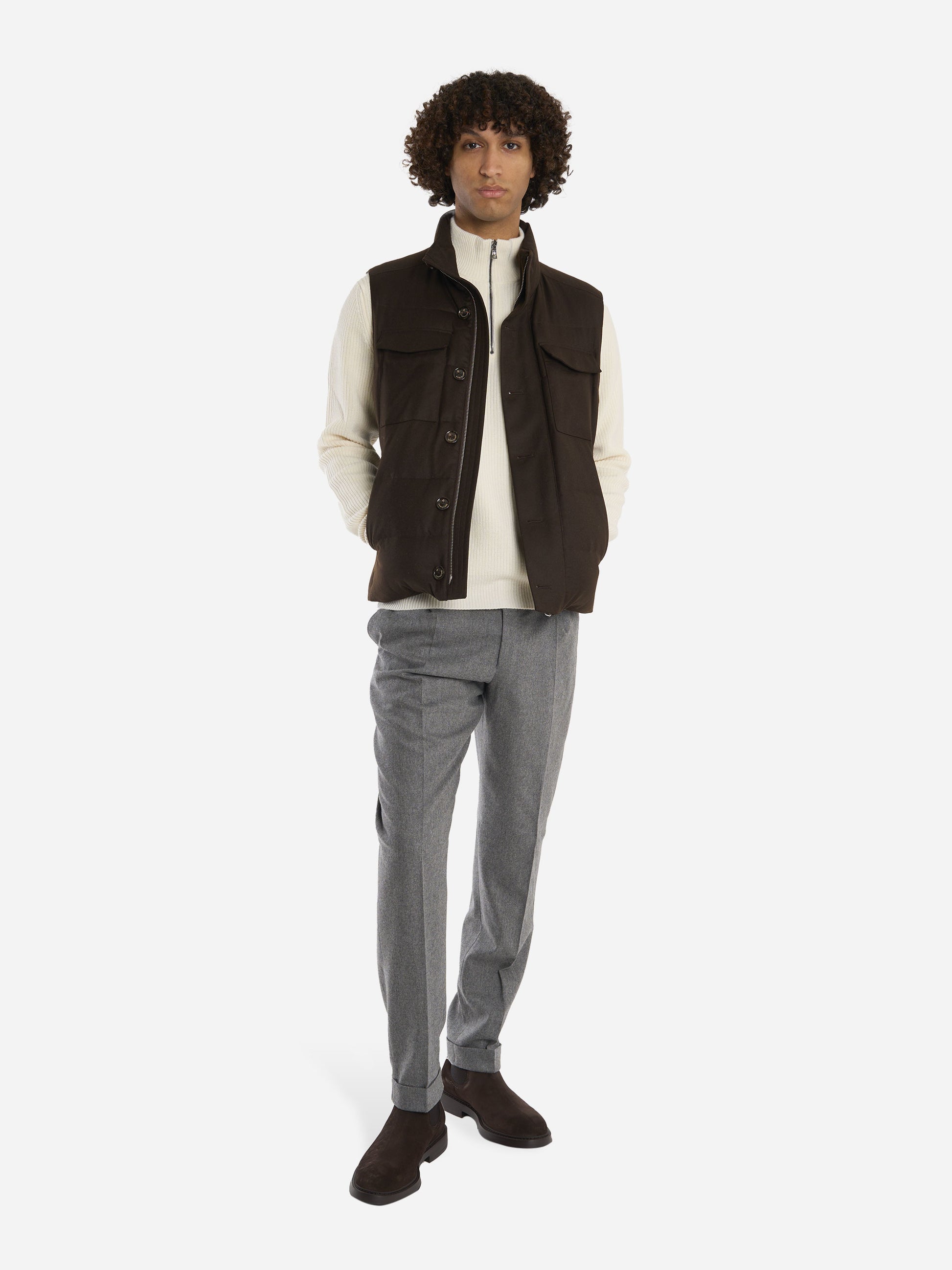 Maglia mezza zip in lana a coste Bianca