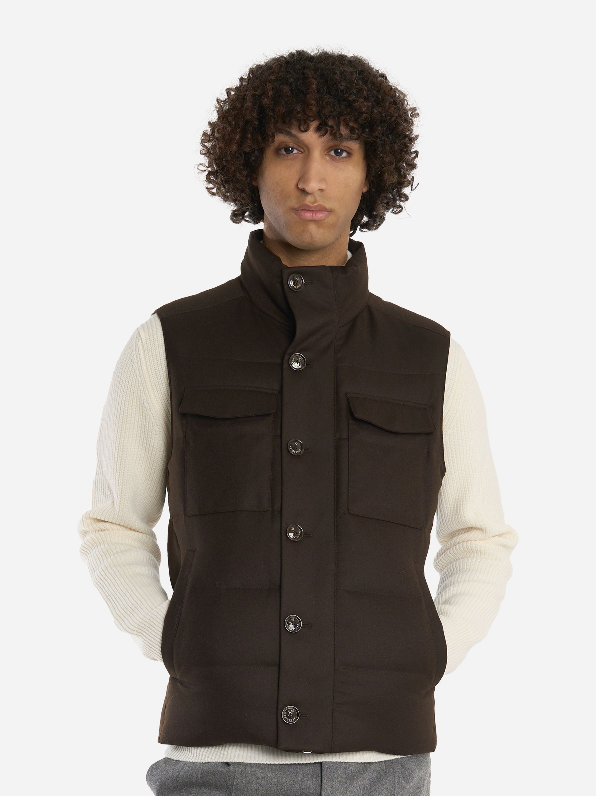 Gilet in lana con interno in piuma Marrone