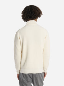 Maglia mezza zip in lana a coste Bianca