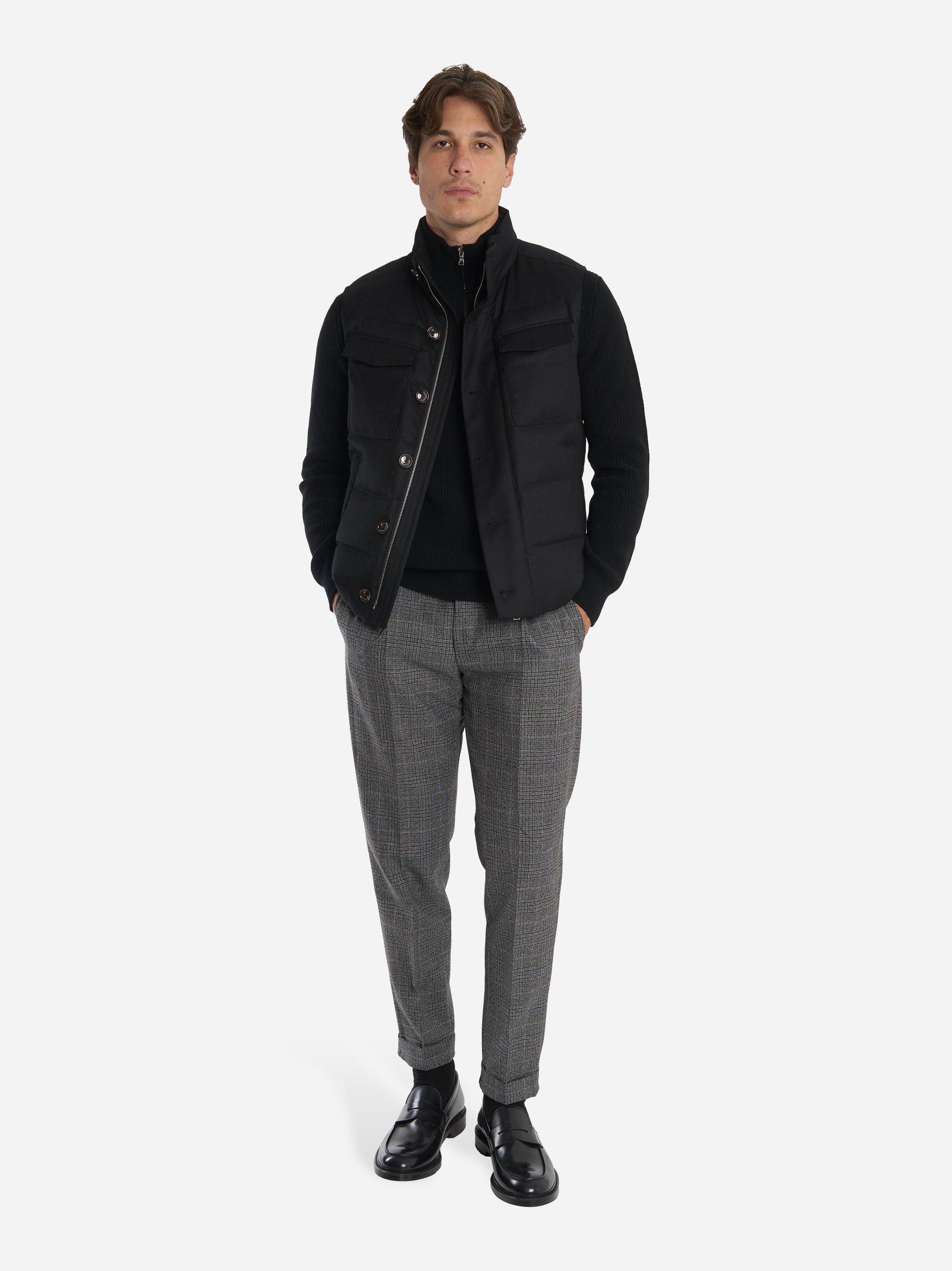 Gilet in lana con interno in piuma Nero