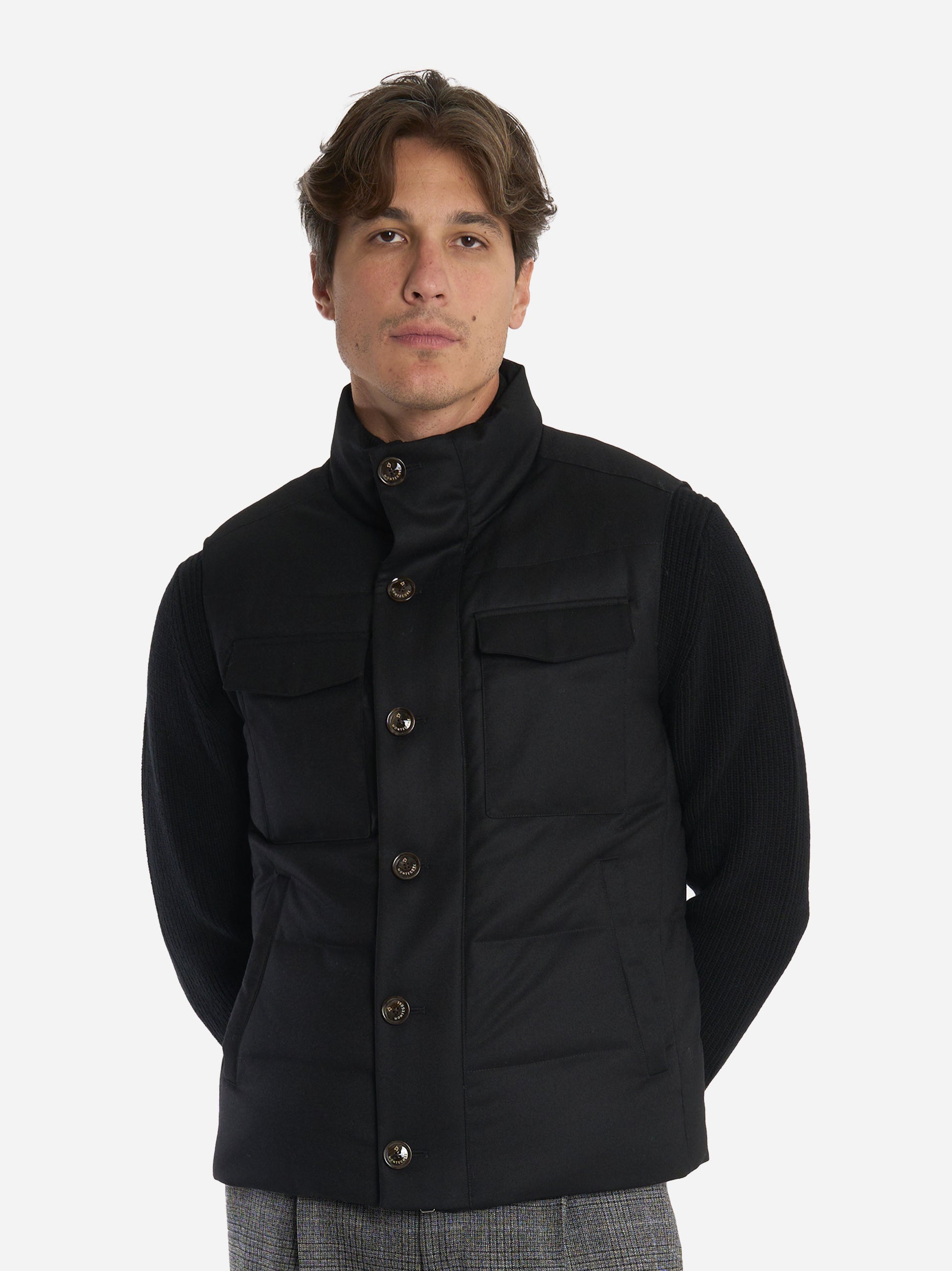 Gilet in lana con interno in piuma Nero