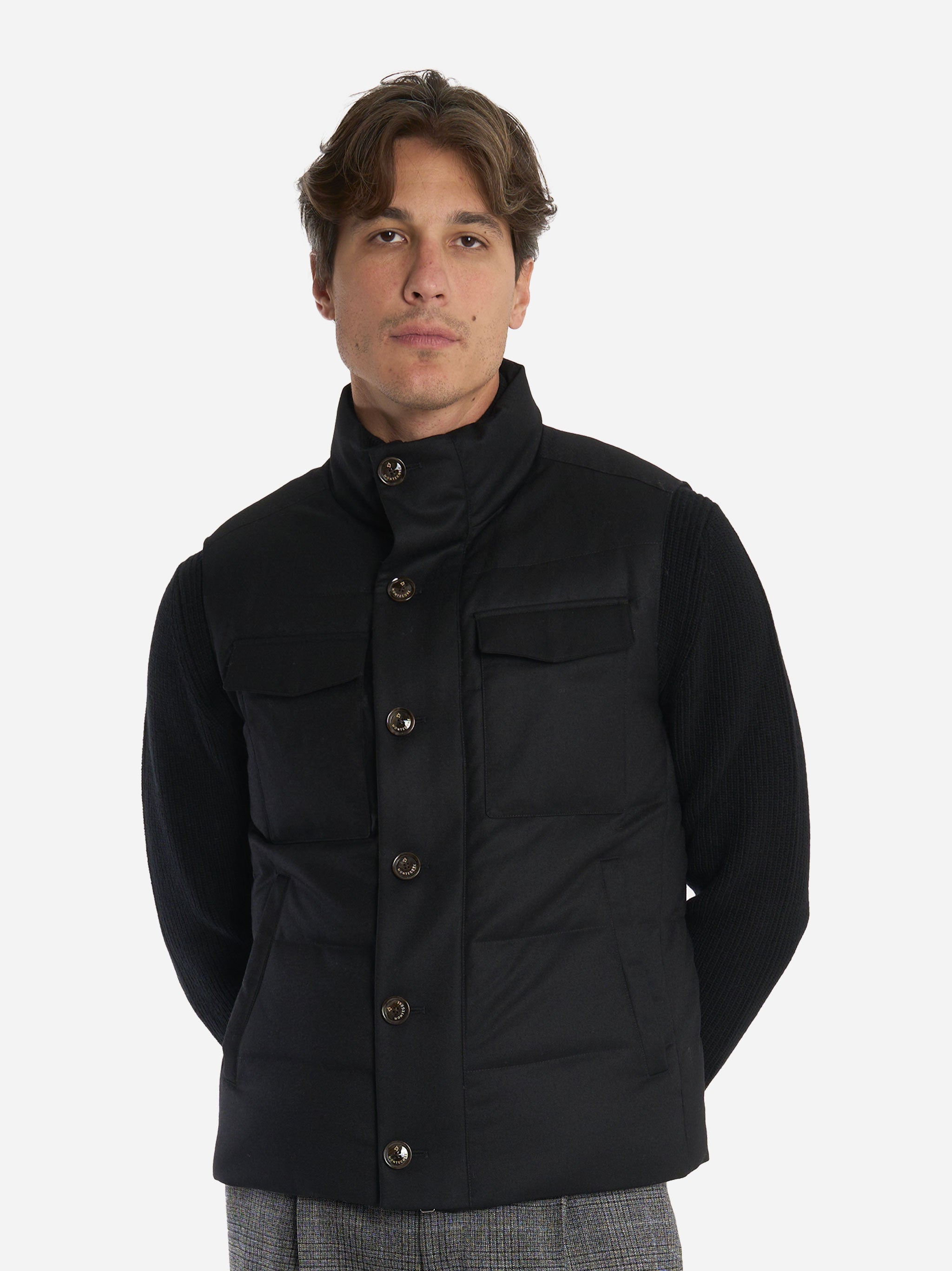 Gilet in lana con interno in piuma Nero