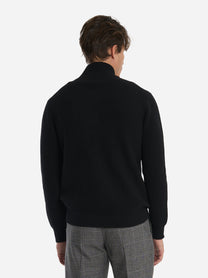 Maglia mezza zip in lana a coste Nera