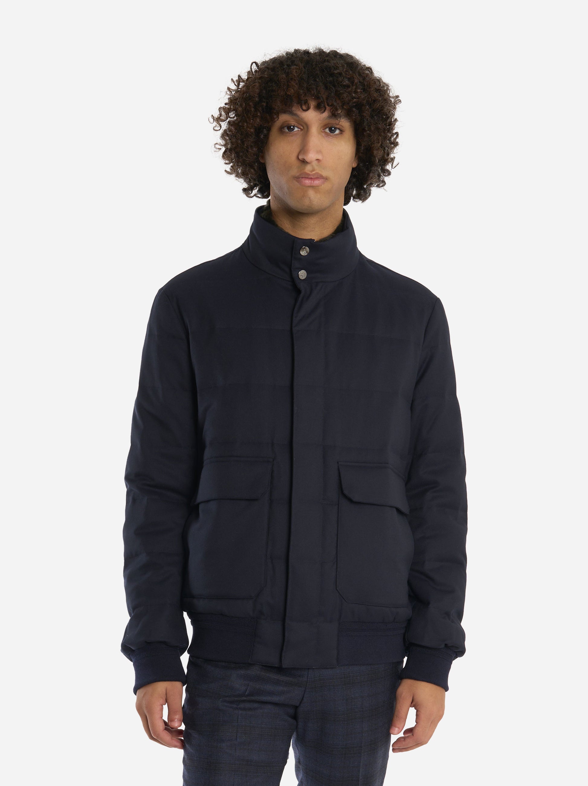 Bomber in lana con collo in pelliccia removibile Blu