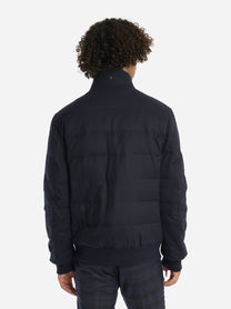 Bomber in lana con collo in pelliccia removibile Blu