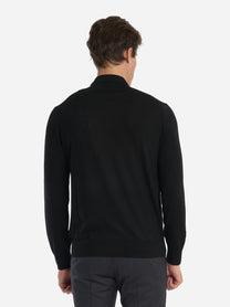 Polo manica lunga in lana finezza 16 Nero