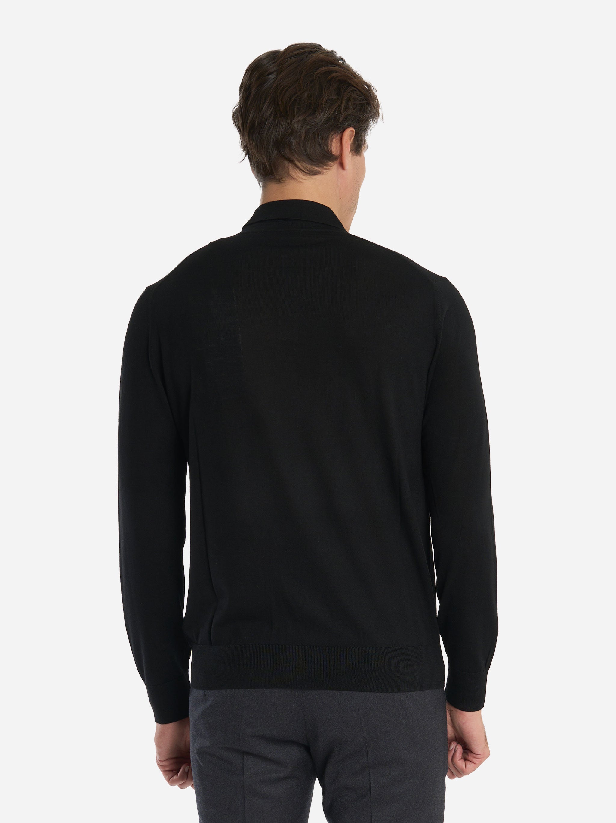 Polo manica lunga in lana finezza 16 Nero