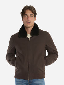Bomber in lana con collo staccabile in pelliccia Marrone
