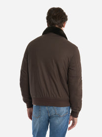 Bomber in lana con collo staccabile in pelliccia Marrone