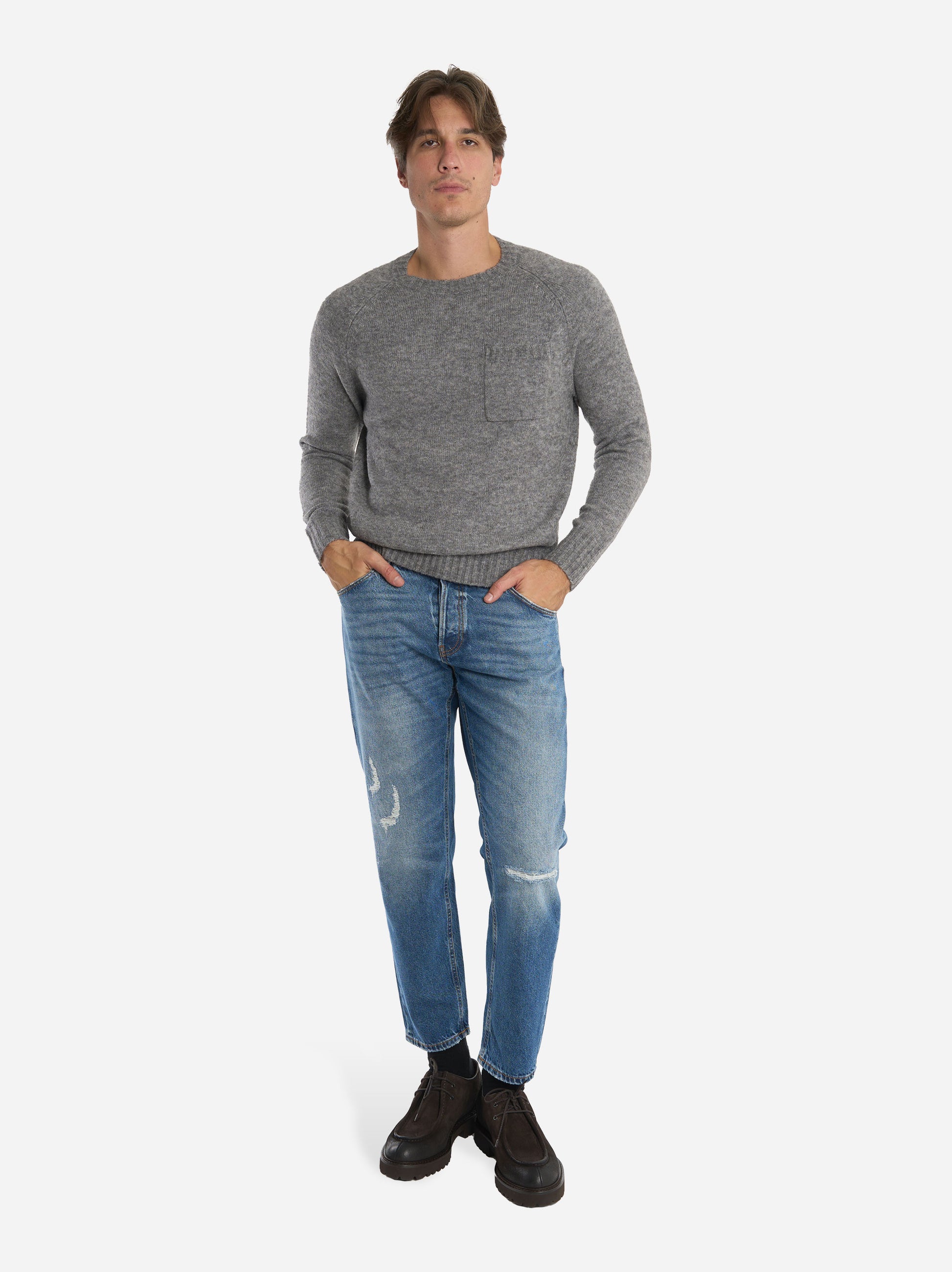 Maglia girocollo con tasca applicata Grigio