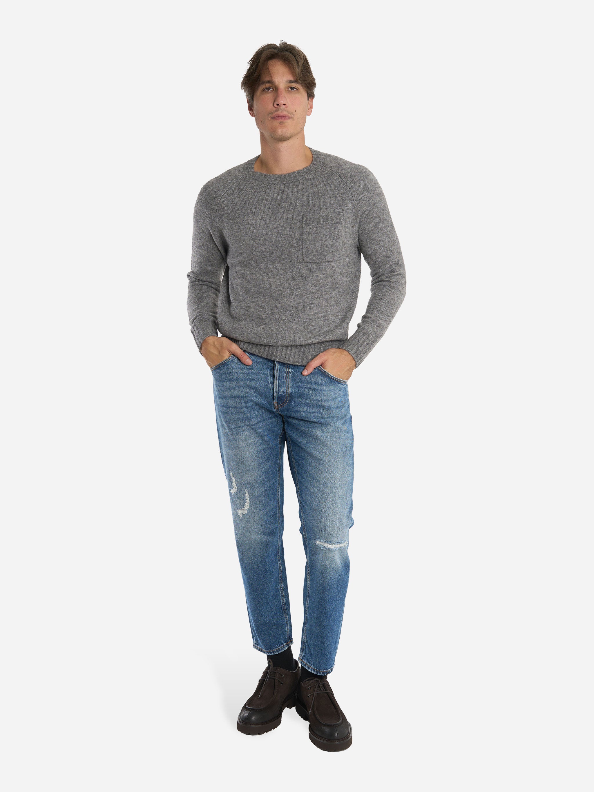 Maglia girocollo con tasca applicata Grigio