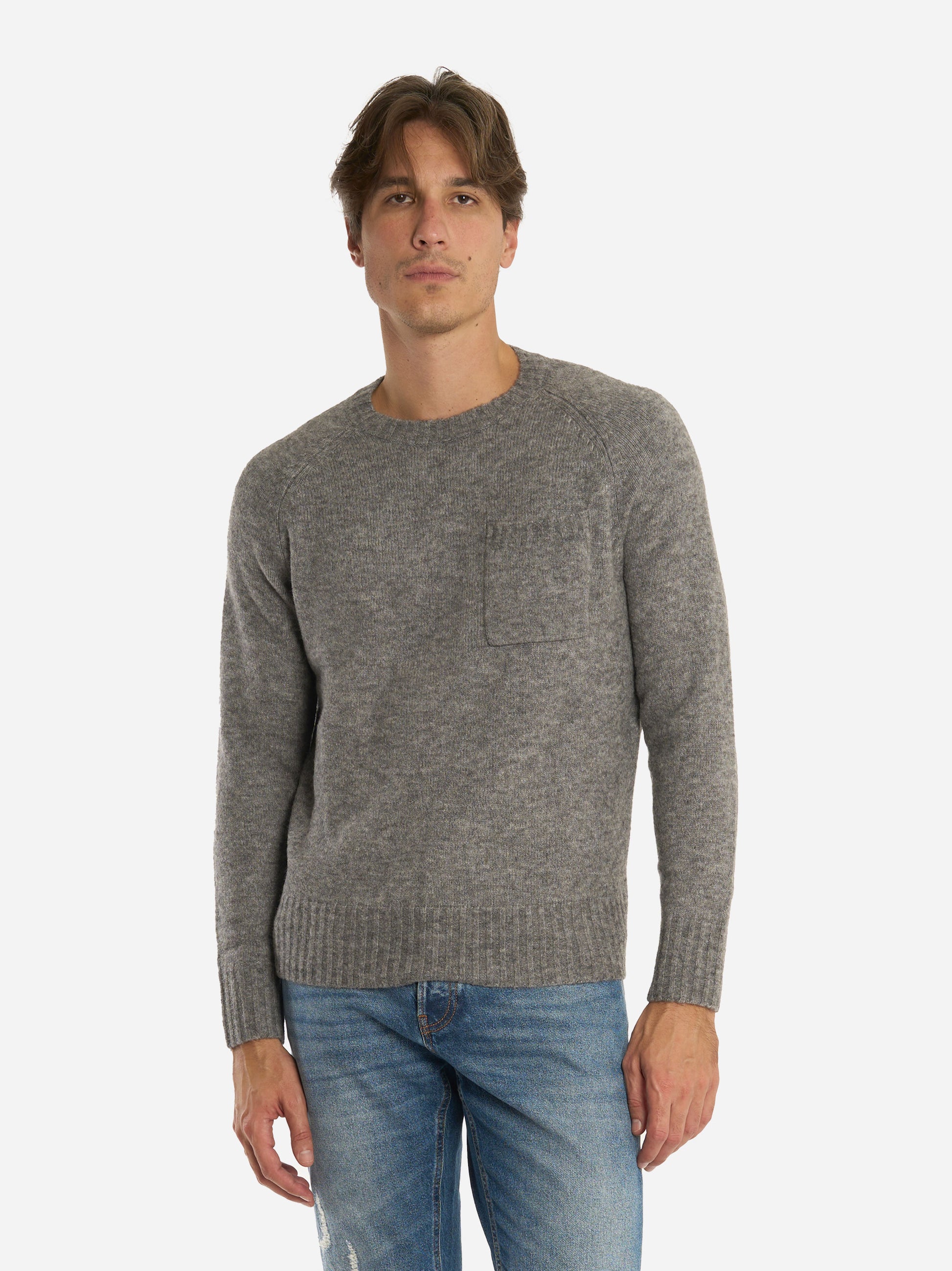 Maglia girocollo con tasca applicata Grigio