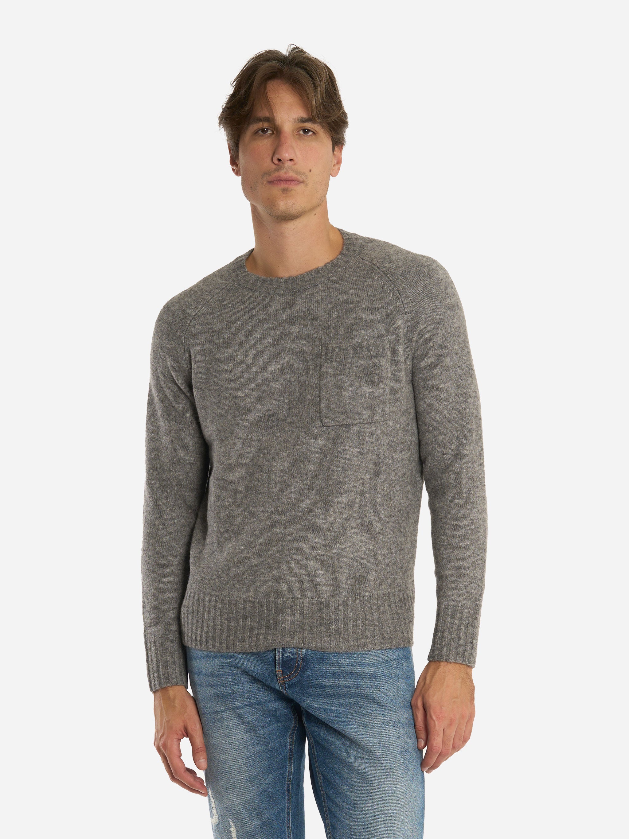 Maglia girocollo con tasca applicata Grigio