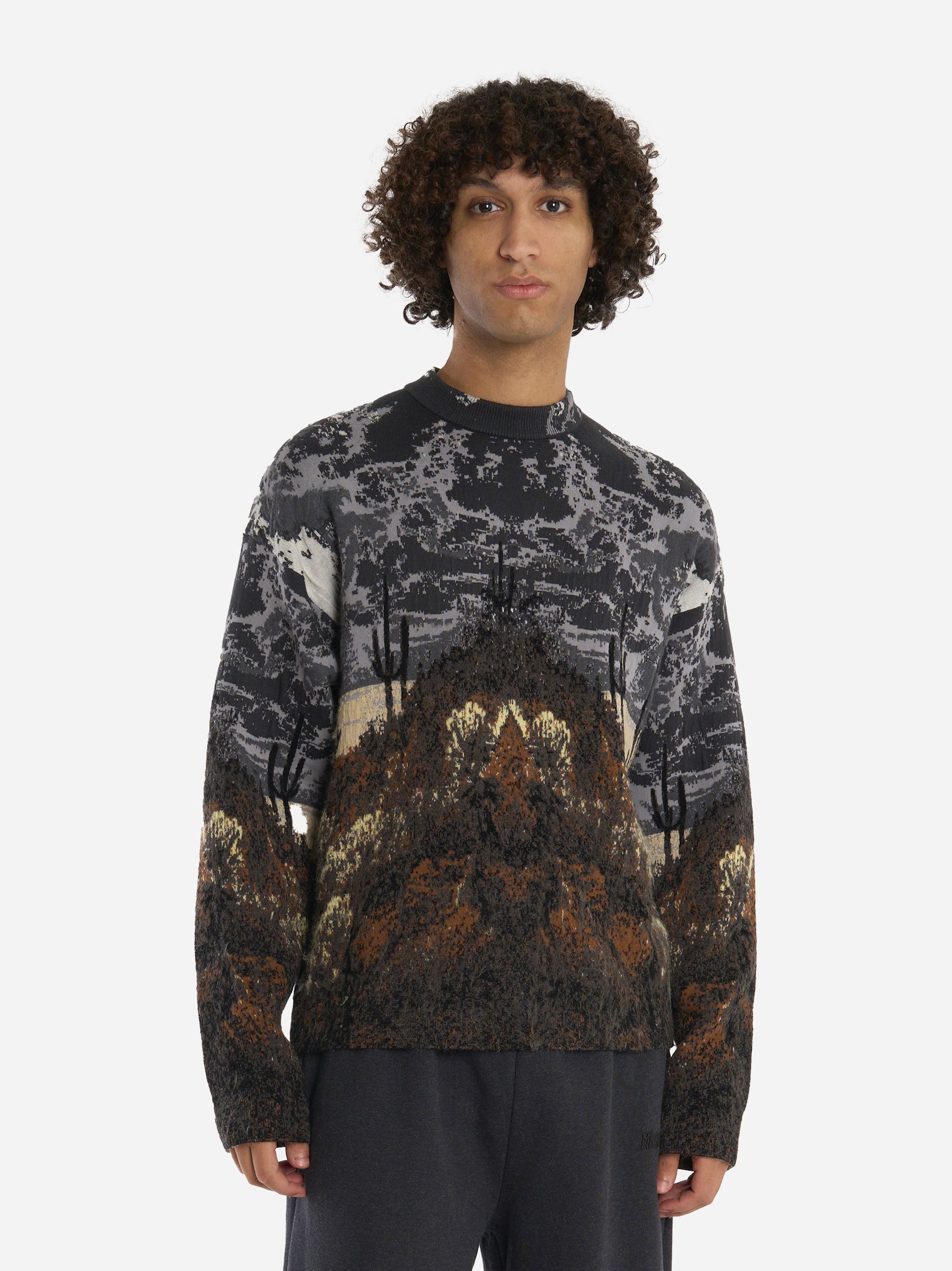 Maglia manica lunga con lavorazione jaquard Nera