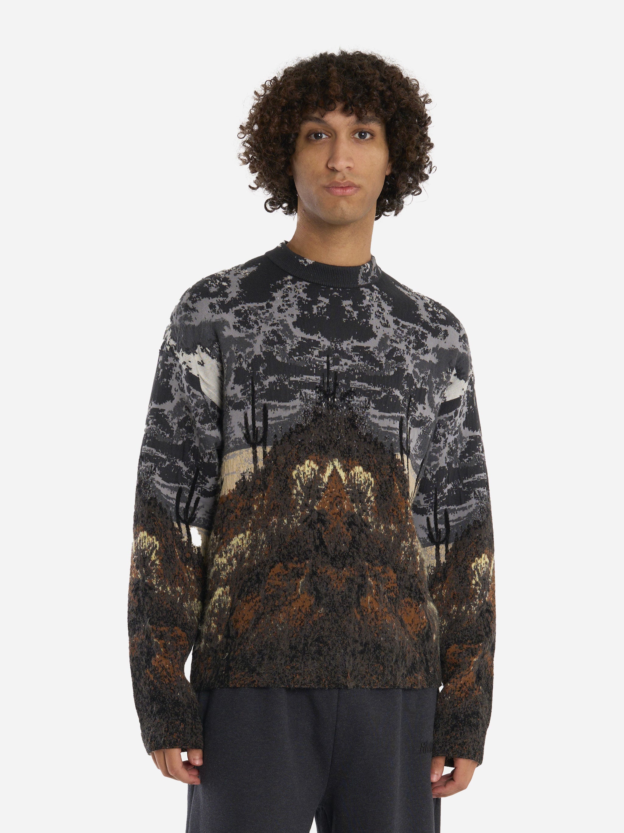 Maglia manica lunga con lavorazione jaquard Nera