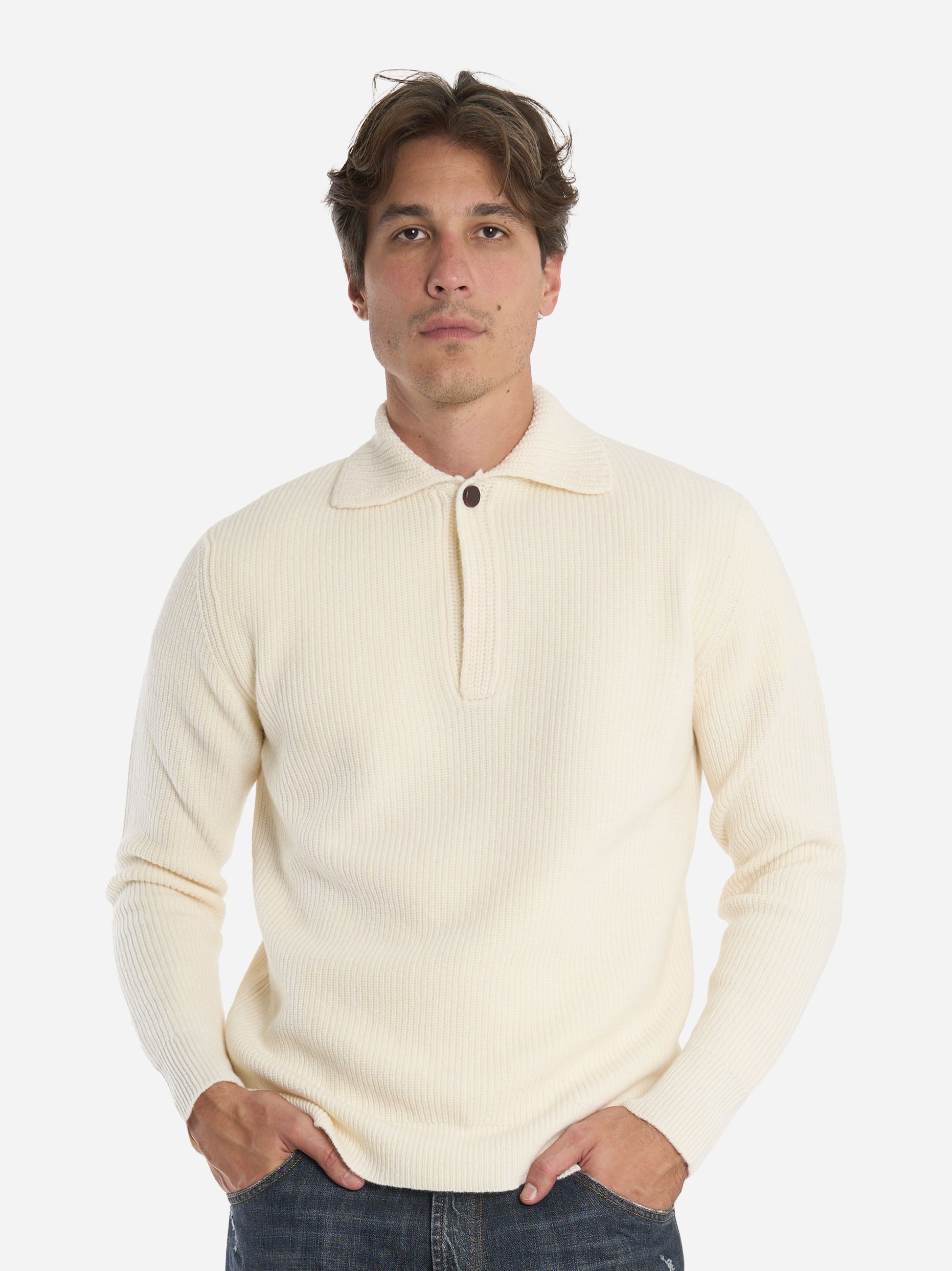 Polo in lana a coste Bianca