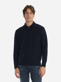 Polo in lana a coste Blu