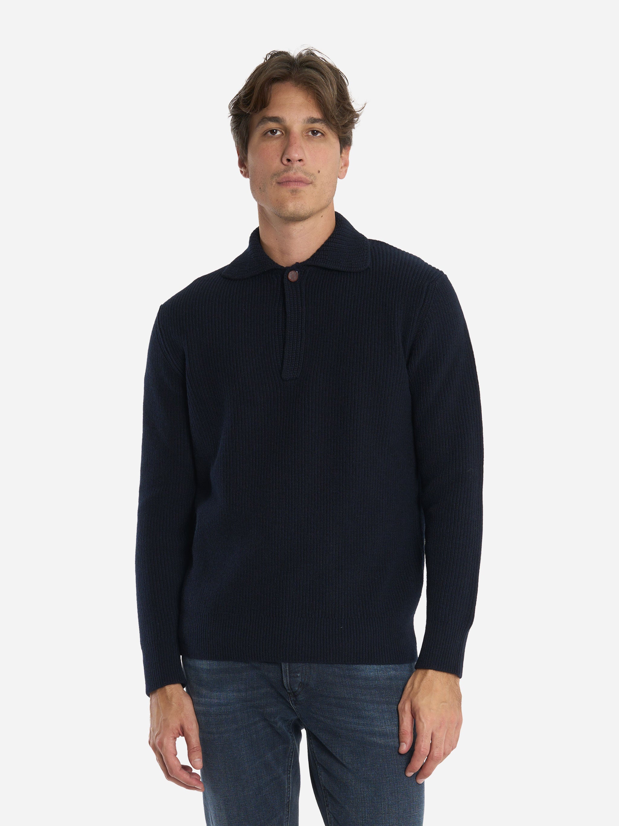 Polo in lana a coste Blu