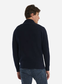 Polo in lana a coste Blu