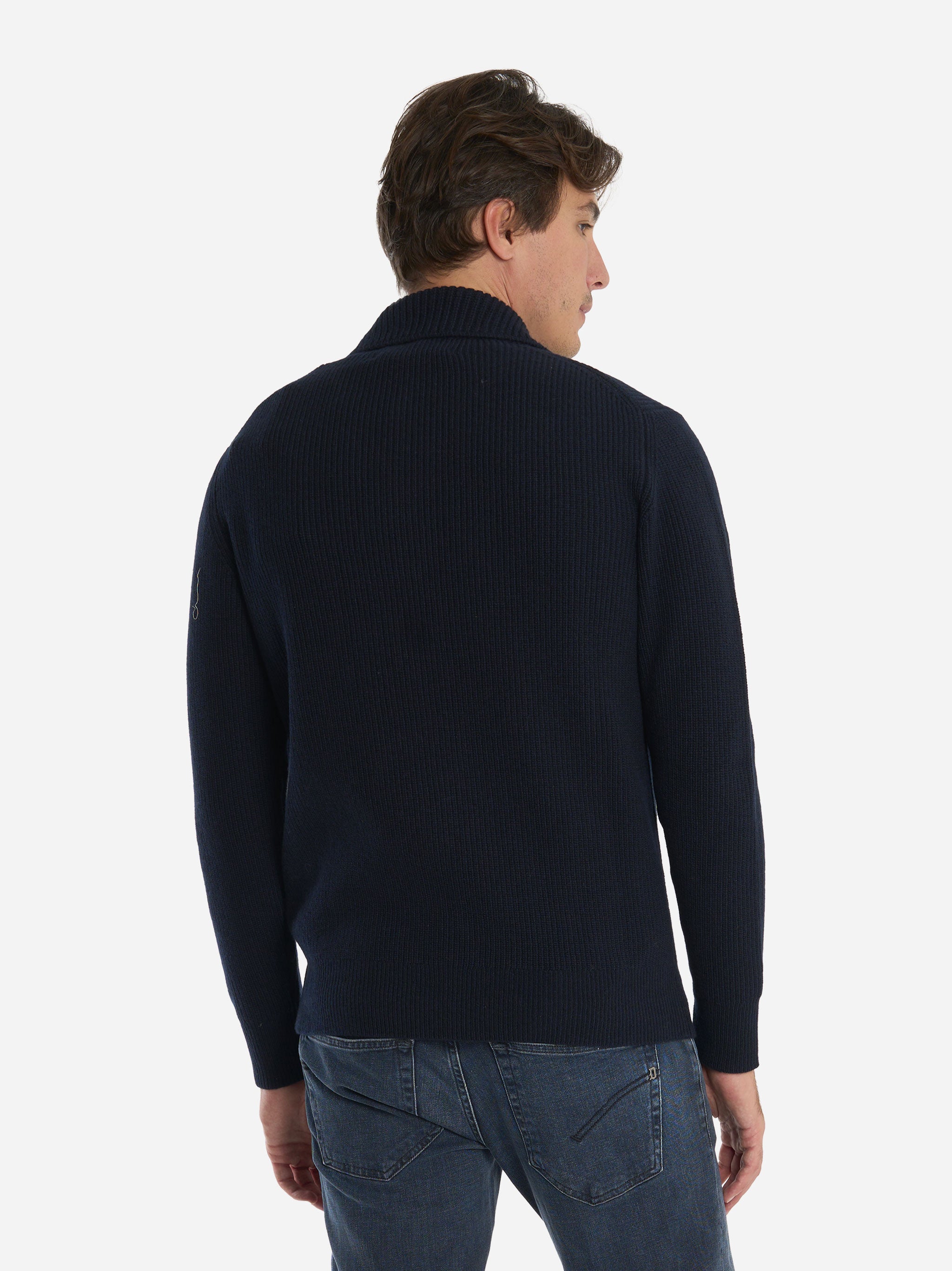 Polo in lana a coste Blu