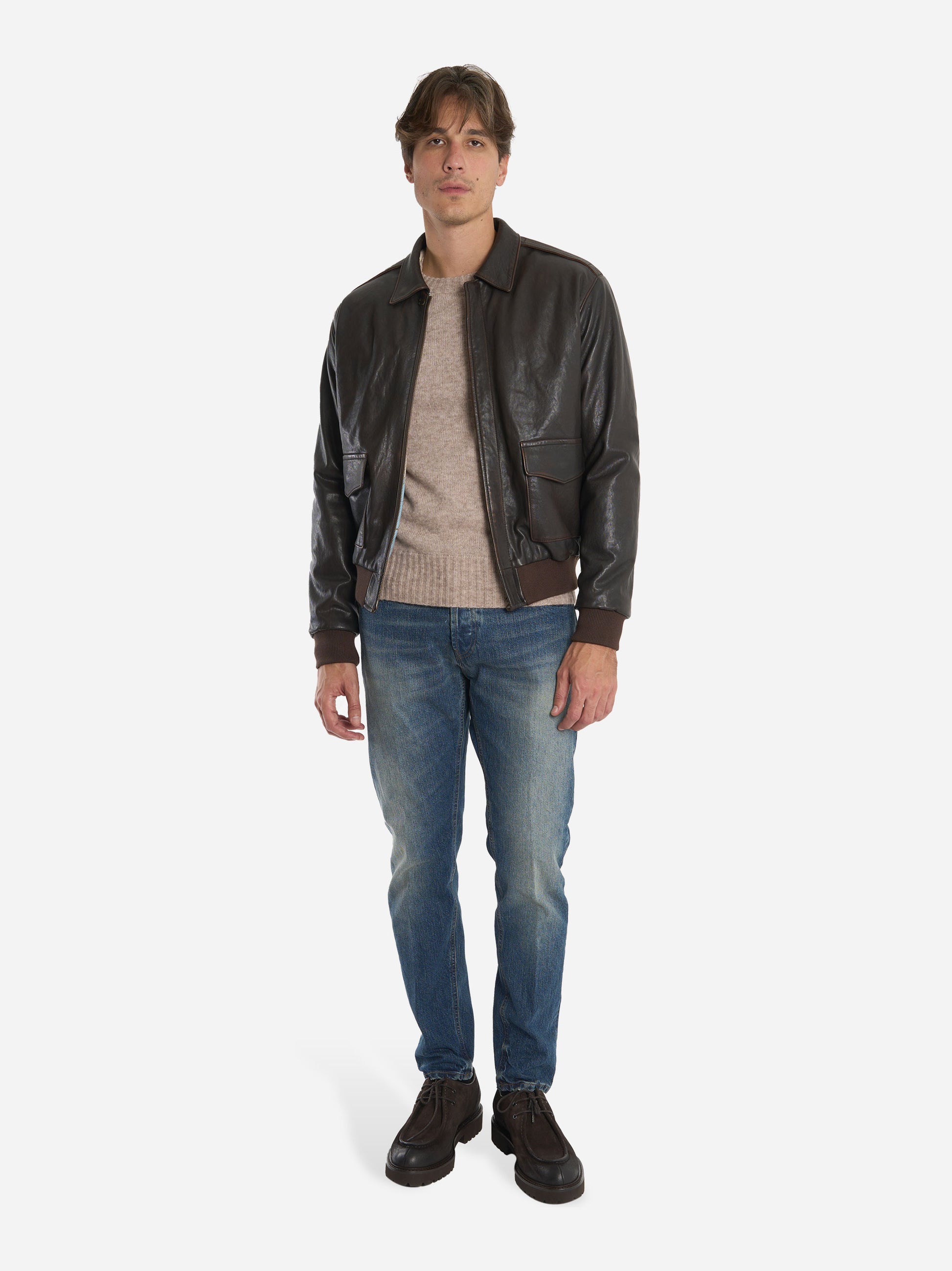 Maglia girocollo con tasca applicata Beige