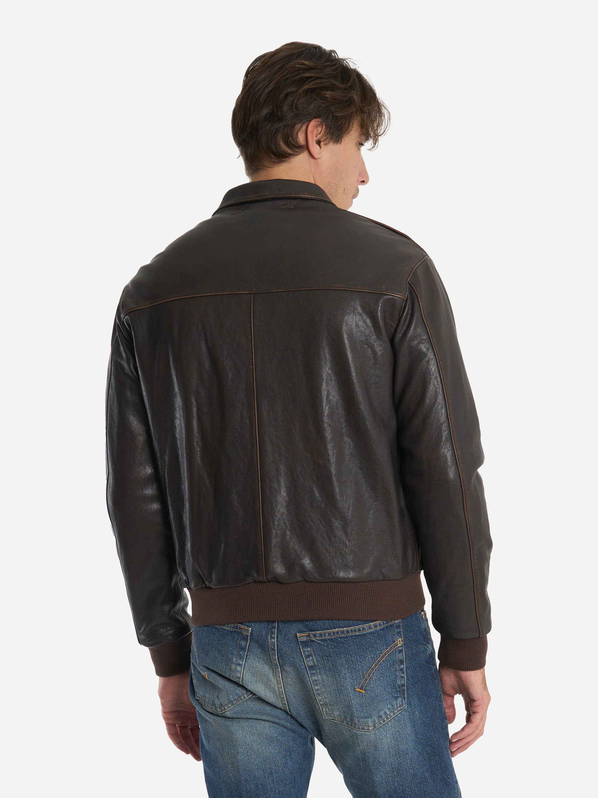 Giacca in pelle con effetti vintage A2 Marrone