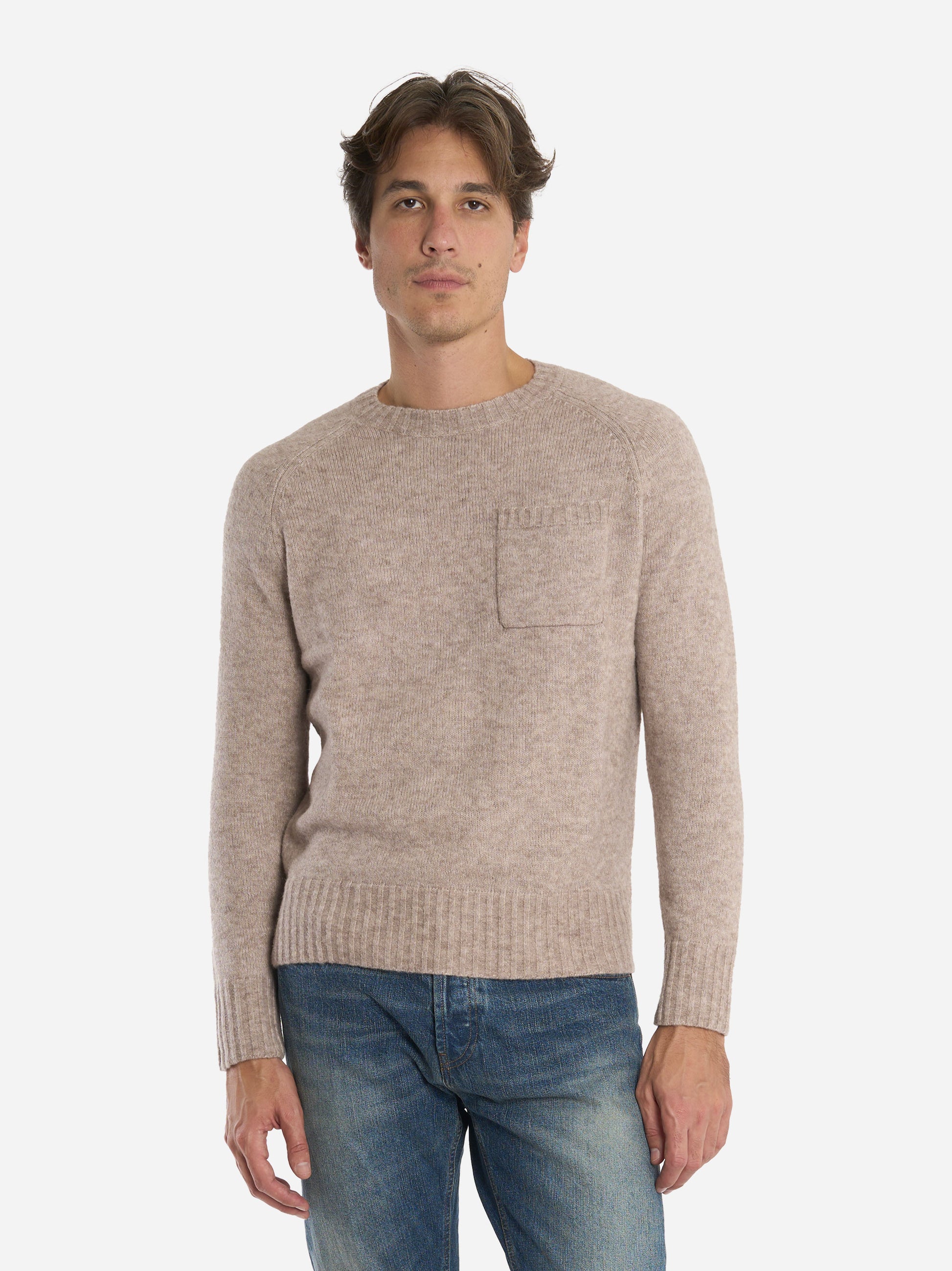 Maglia girocollo con tasca applicata Beige