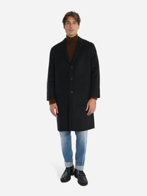 Cappotto monopetto in double di lana Nero