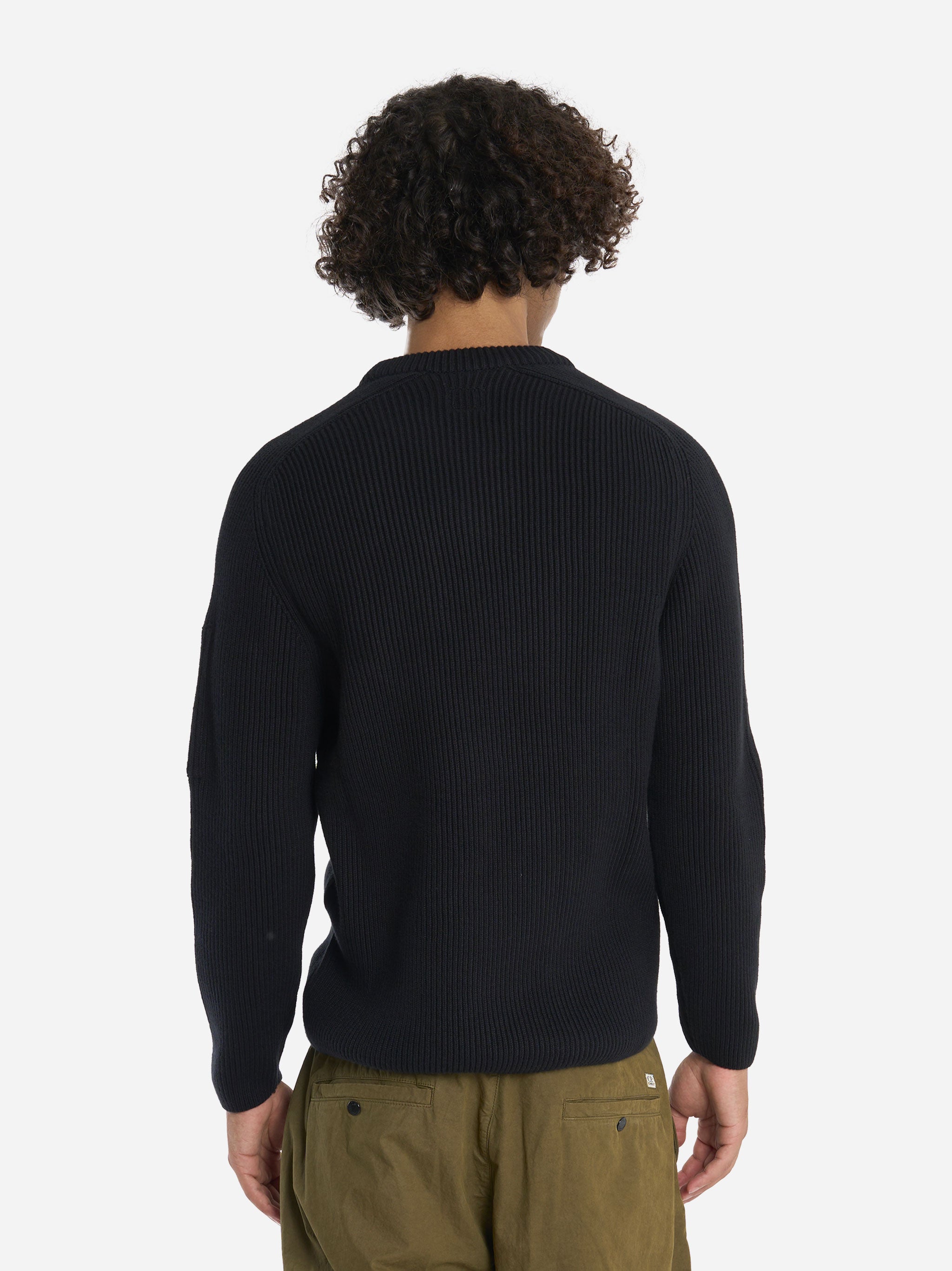 Maglia girocollo a coste con logo Nera