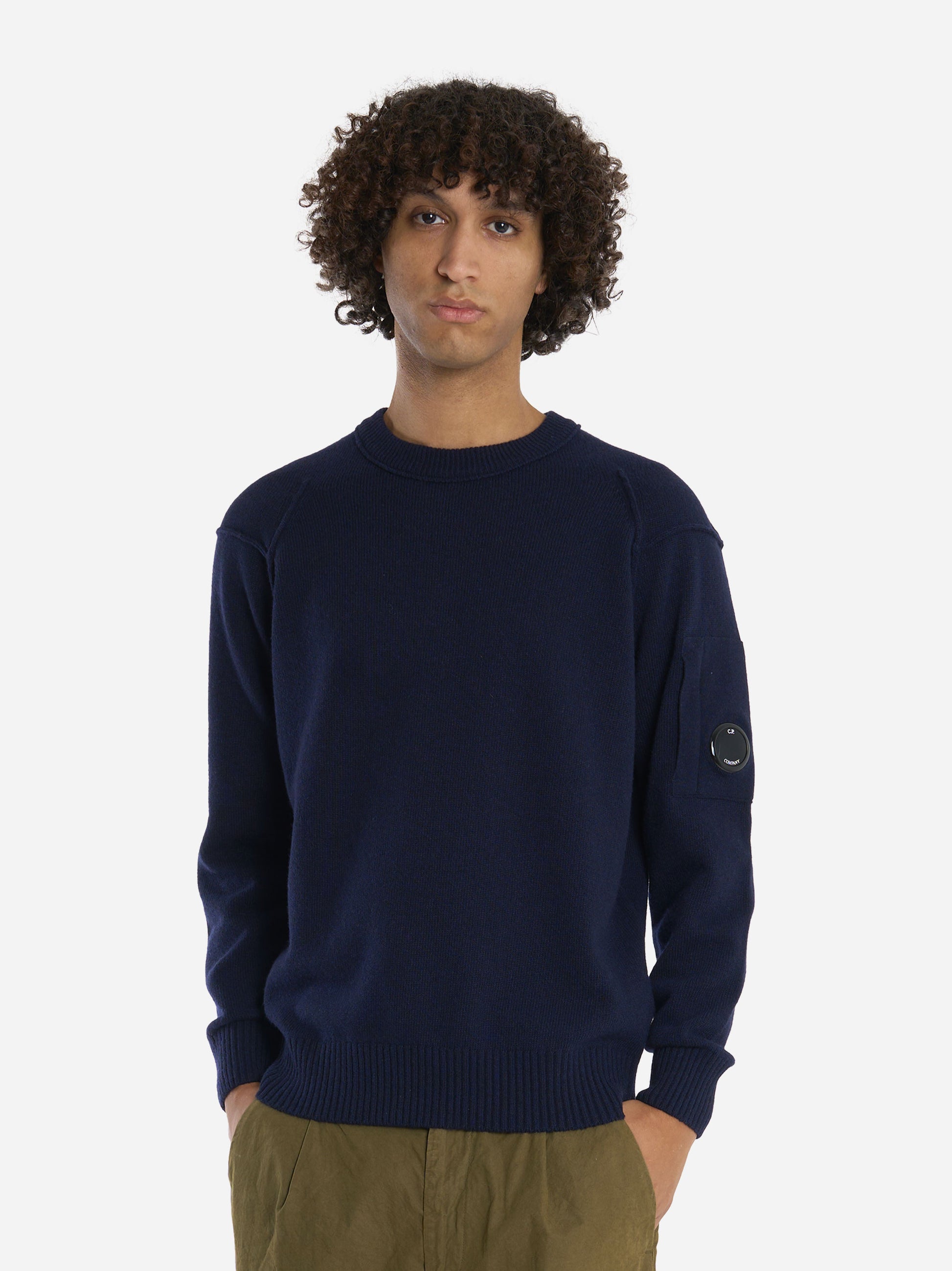 Maglia girocollo in lambswool con logo Blu