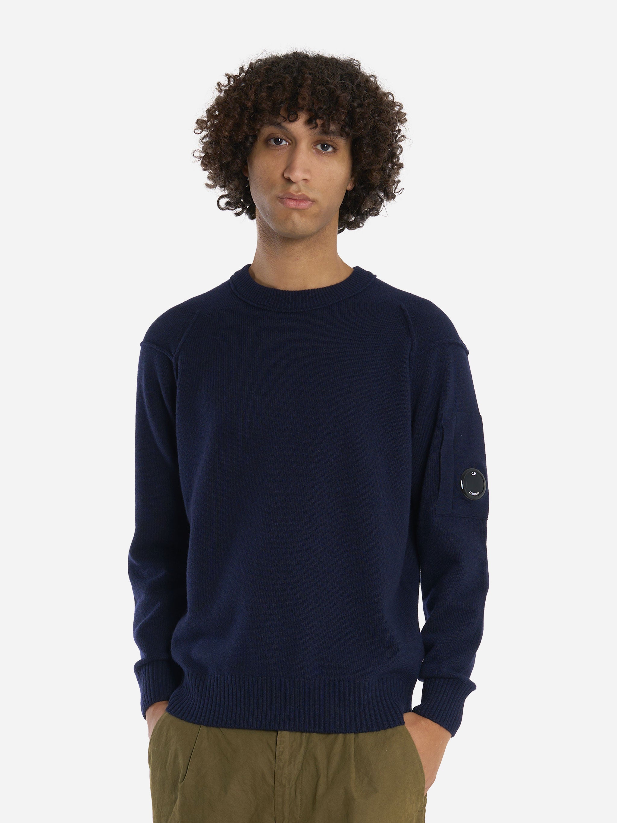 Maglia girocollo in lambswool con logo Blu