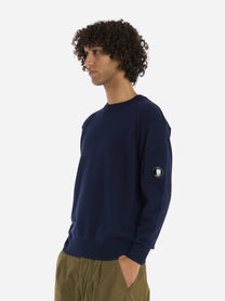 Maglia girocollo in lambswool con logo Blu