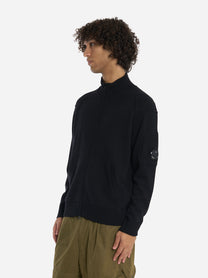 Maglia fullzip in lambswool con logo Nera