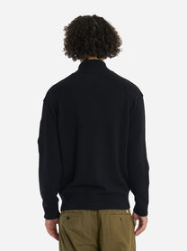 Maglia fullzip in lambswool con logo Nera