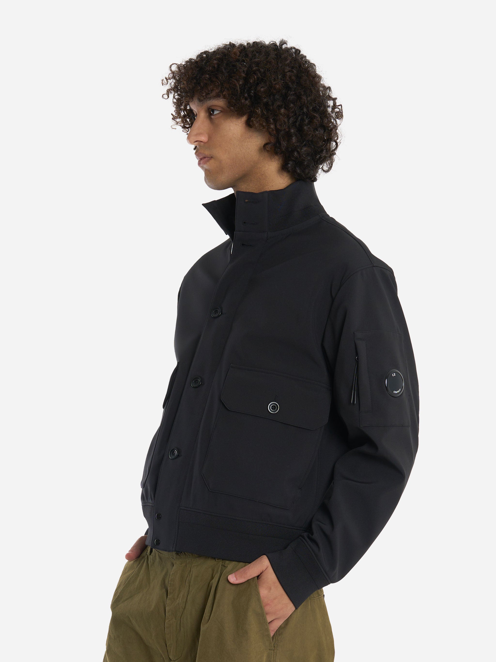 Giacca con zip e bottoni in CP Shell Nera